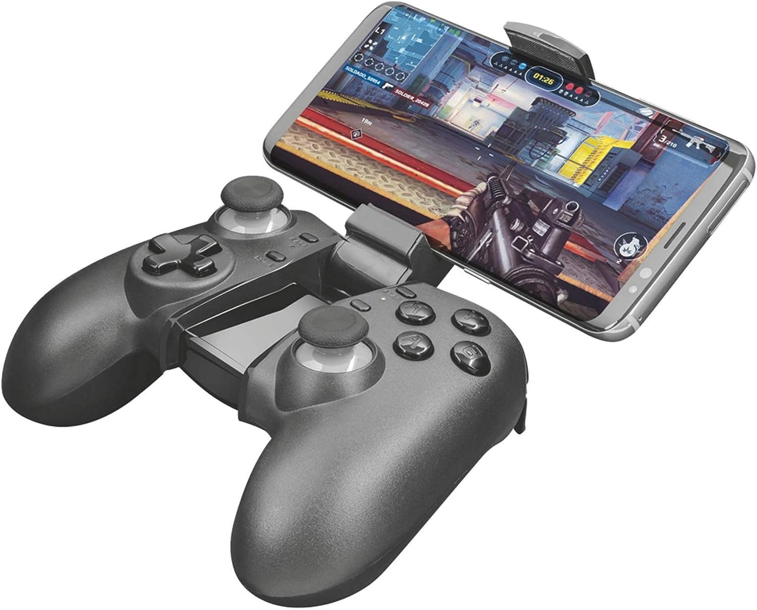 Trust Gaming GXT 590 Bosi Bluetooth Gamepad Kabellos für Windows Android PC-Controller (Packung, 1 St., mit Smartphone-Halterung, Vibrationsfeedback, für Computer Handy)