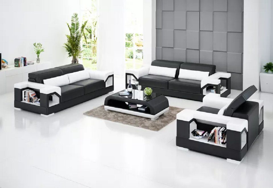 in Couch Made Schwarz/Weiß 321 Ledersofa Couchtisch JVmoebel Wohnlandschaft, Modernes Europe Sitzer Sofa Sofa