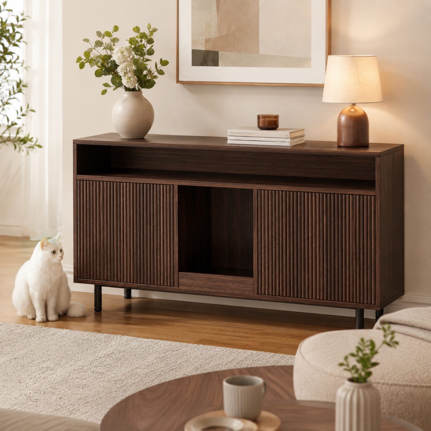 ANYSUN Sideboard Katzentoilettenschrank Katzenmöbel Sideboard mit Stauraum (1 set), ohne Katzenstreuwanne, 120x50x66cm