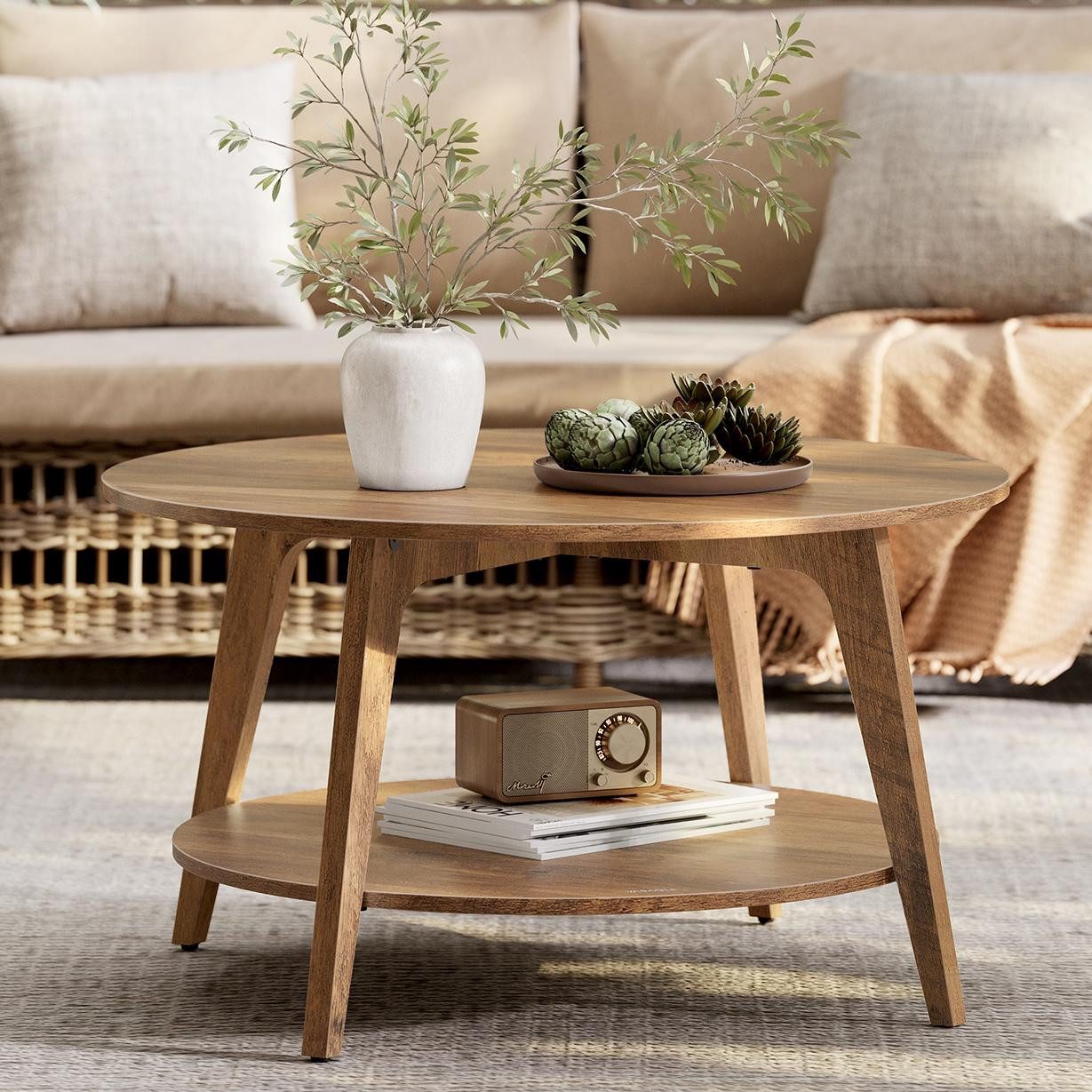 VASAGLE Couchtisch, Wohnzimmertisch 2 Ebenen, ∅80 x 45 cm, einfach zu monti günstig online kaufen