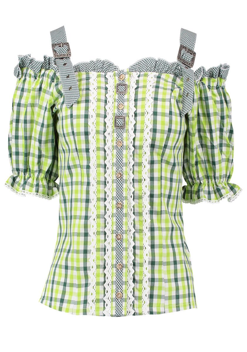 OS Trachten Trachtenbluse Qidari Tailliert, Träger und Puffärmel, Spitze günstig online kaufen