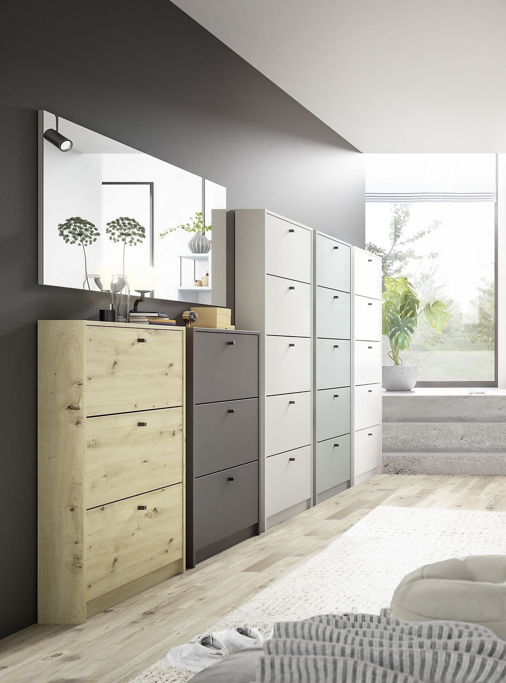 freiraum Schuhkipper Flap, in anthrazit matt lack, Holzwerkstoff - 60x168x16cm (BxHxT)