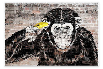 Posterlounge Poster Pineapple Licensing, Banksy - Banana Monkey, Kinderzimmer Modern Kindermotive