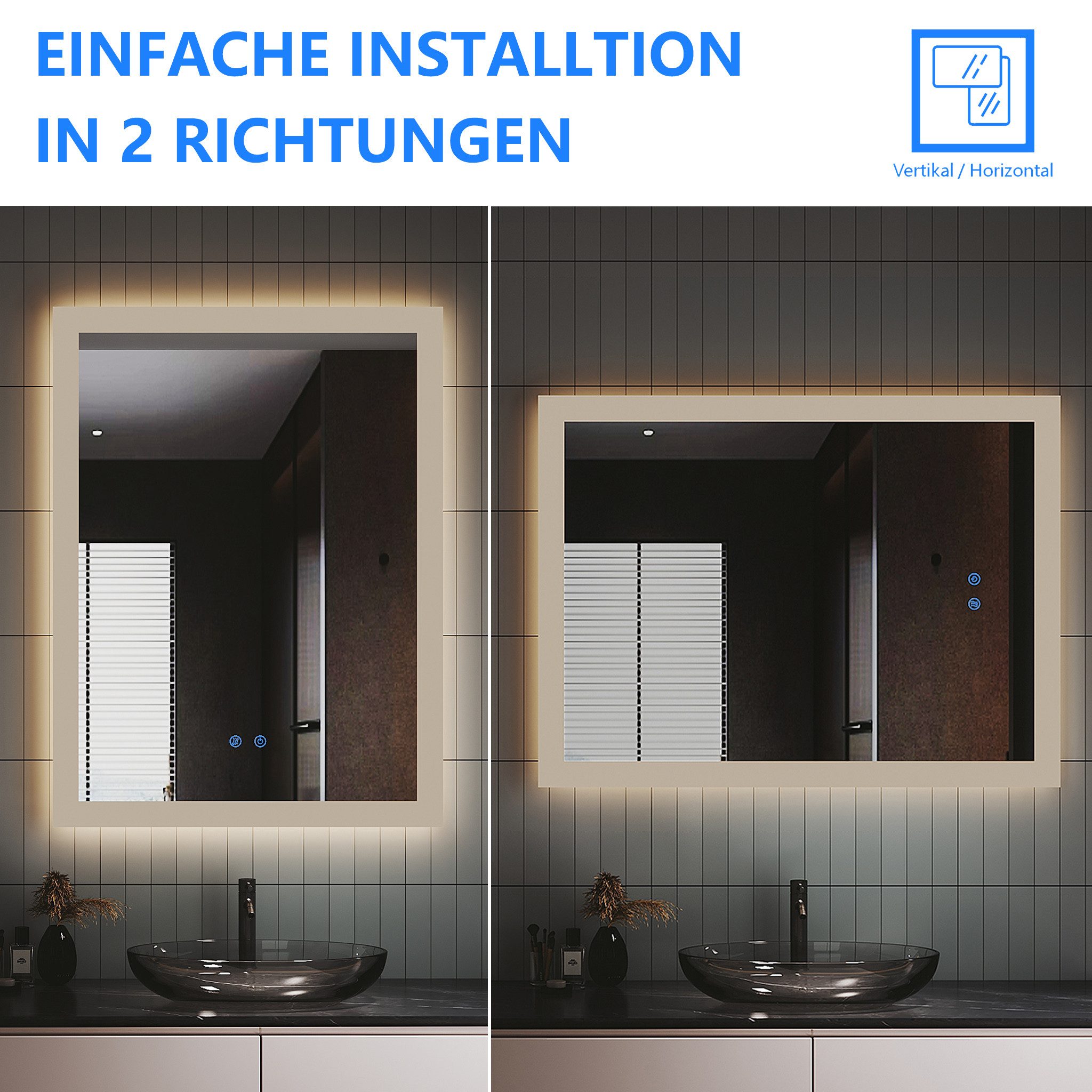 IMPTS Badspiegel Badezimmer Bad Wandspiegel mit LED Beleuchtung Beschlagfrei Dimmbar (Packung, Speicherfunktion, Beschlagfrei, Touch-Schalter, Energiesparend),  – Bild 4 von 5