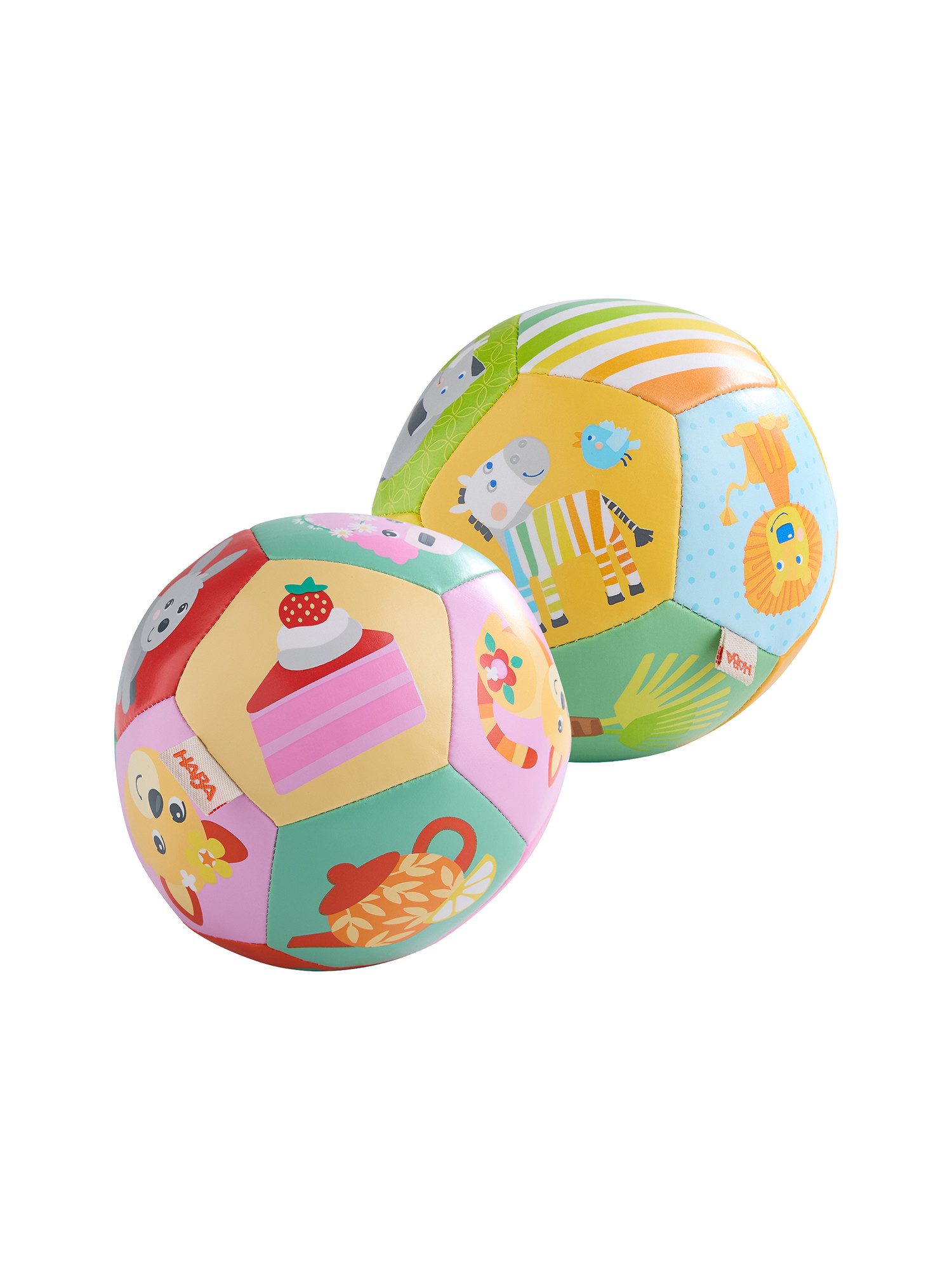 Haba Stoffball Babyball Set Teeparty und Zebra (2-St), Softball, Kuschelball, Babyball