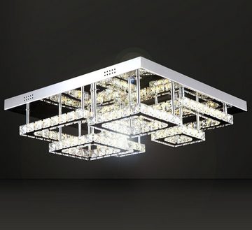 Lewima LED Deckenleuchte »REDIG«, Glas Kristall Luxus XL 60x60cm Deckenlampe 58W, Modern Design Dimmbar Silber verspiegelt, Warmweiß / Kaltweiß einstellbar, inkl. Fernbedienung und Speicherfunktion