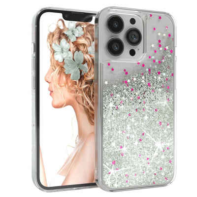 EAZY CASE Handyhülle Liquid Glittery Case für Apple iPhone 13 Pro 6,1 Zoll, Kratzfeste Silikonhülle stoßfestes Back Cover Phone Case Etui Silber