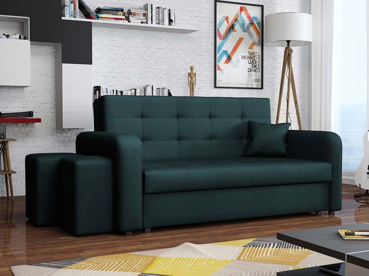 MIRJAN24 Schlafsofa Viva Home III, Sofa mit Polsterhocker (2 Stück), 3 Sitzer Schlafsofa mit Bettkasten und Schlaffunktion