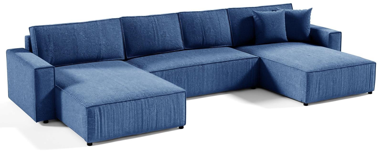 Compleo Ecksofa 390 Blau Schlafsofa BOSTON cm Ecksofa U, Corner mit Funktionen U-Form