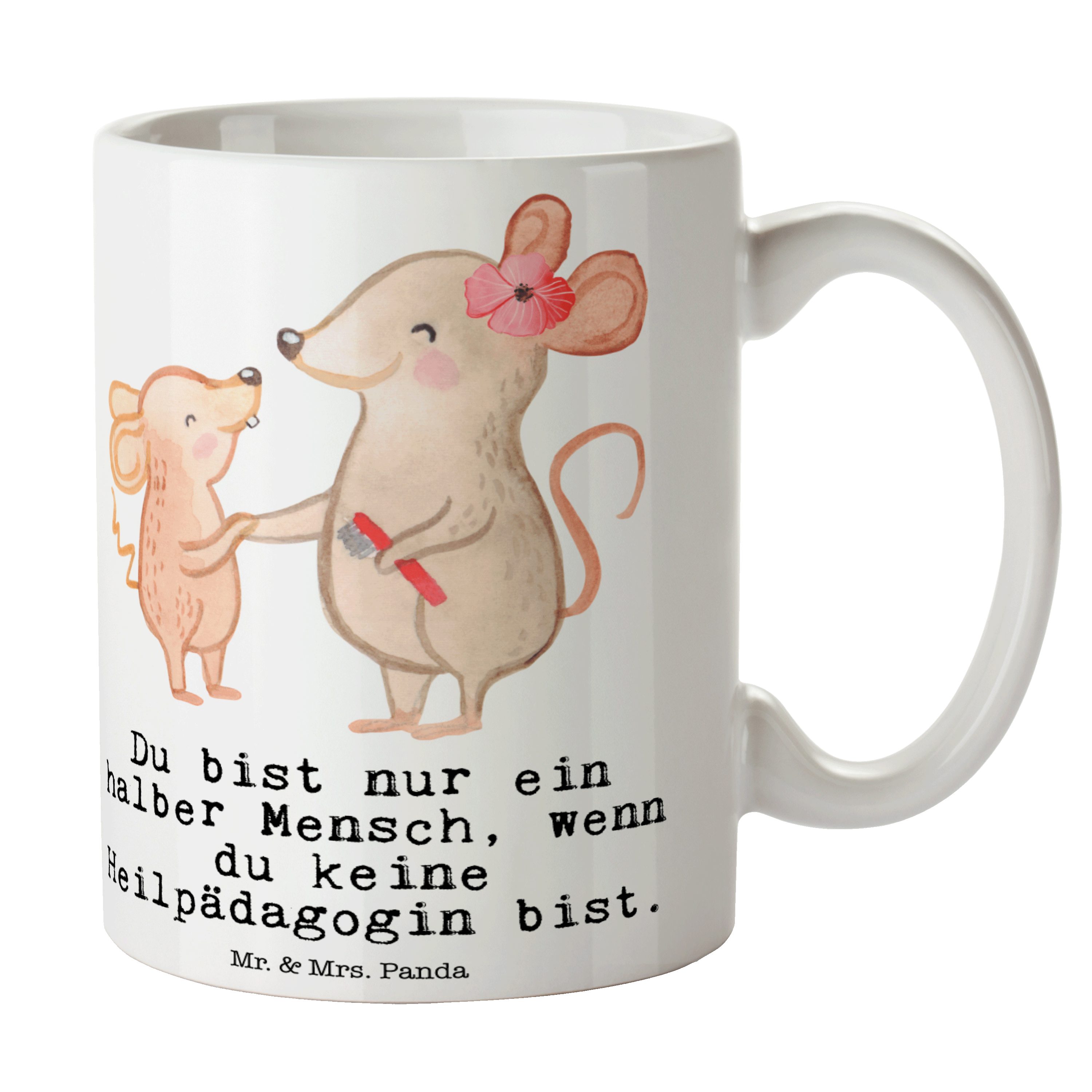 Teebecher, Heilpädagogin & - Tasse mit Weiß Geschenk, Keramik Mrs. Kaffeebec, Herz - Panda Mr. Beruf,