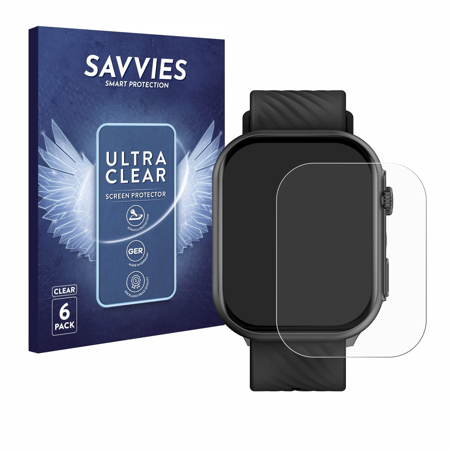 Savvies Displayschutzfolie Schutzfolie für Yuede Smartwatch 2", 6 Stück, Displayschutz Schutz Folie Klar Transparent