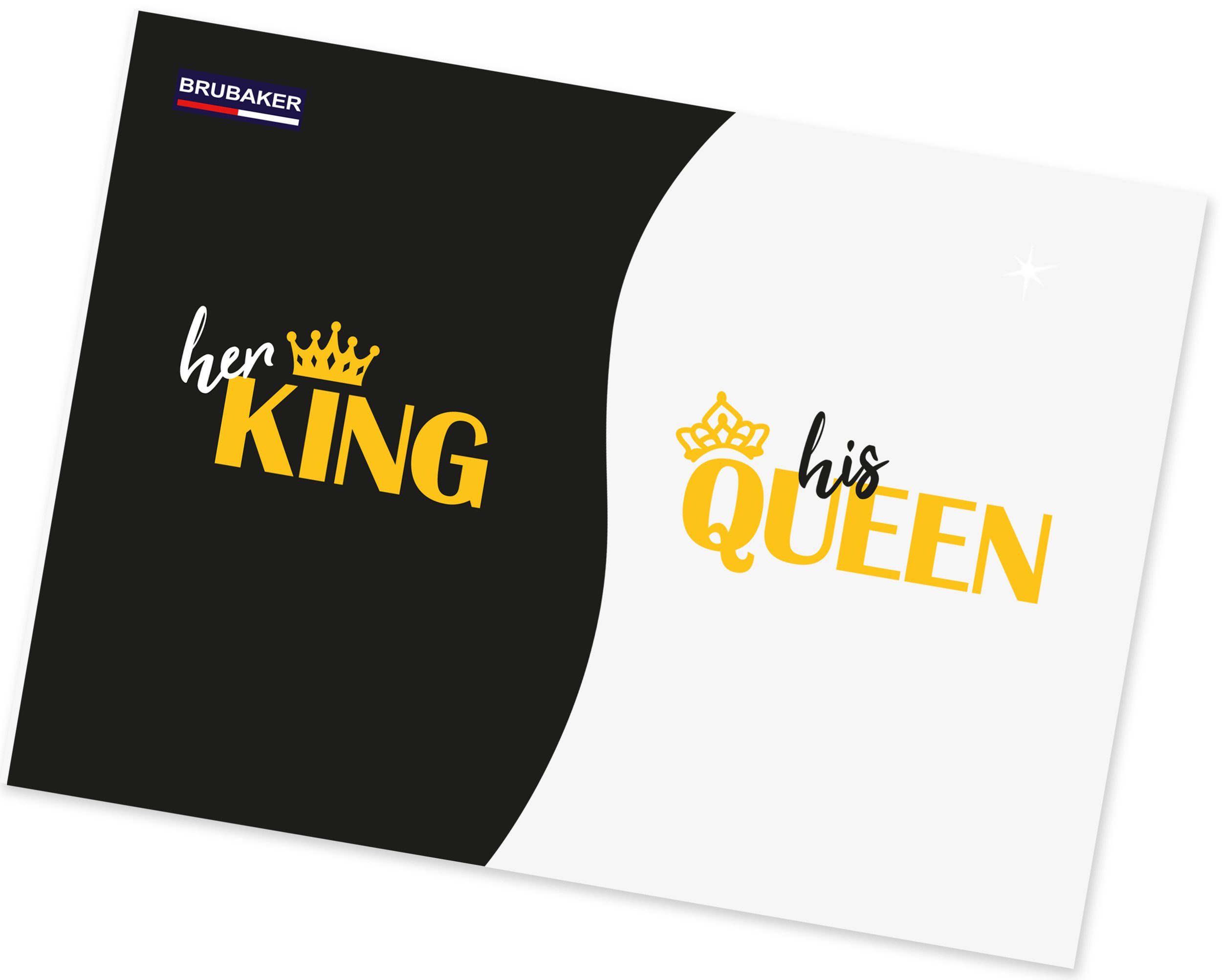BRUBAKER Tasse Kaffeetassen Her King & His Queen mit Grußkarte, 2-tlg., Keramik, Kaffeebecher - 300 ml Tassen Geschenkset - in Geschenkbox