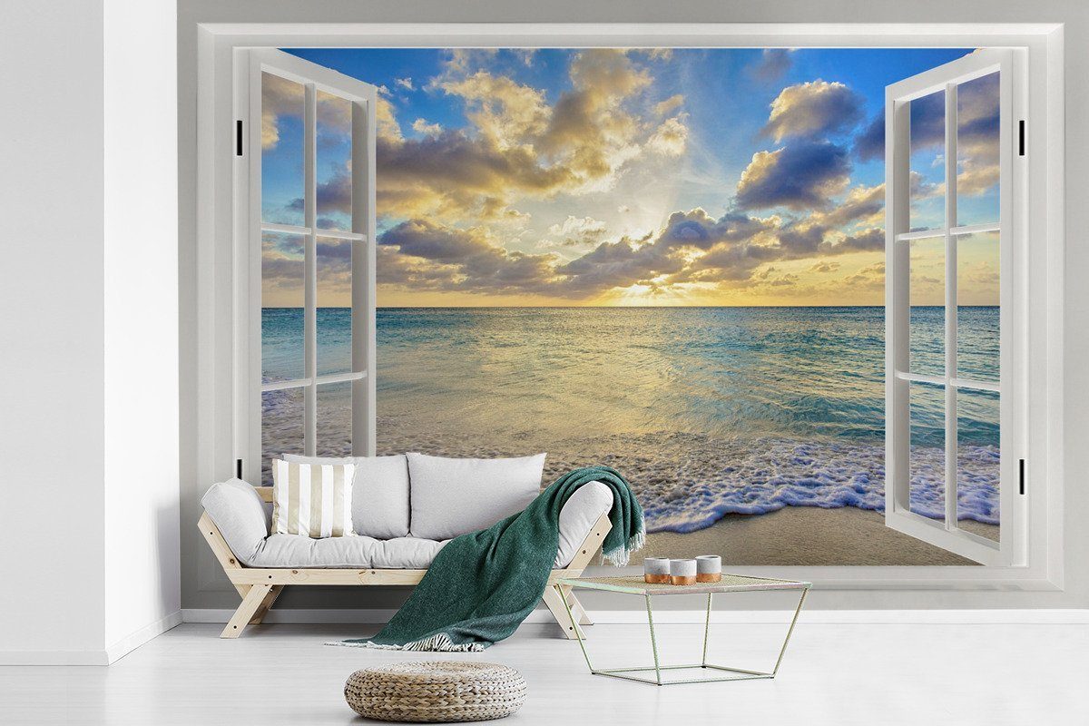 MuchoWow Fototapete Aussicht - Wasser - Meer, Matt, bedruckt, (6 St), Wallpaper für Wohnzimmer, Schlafzimmer, Kinderzimmer, Vinyl Tapete