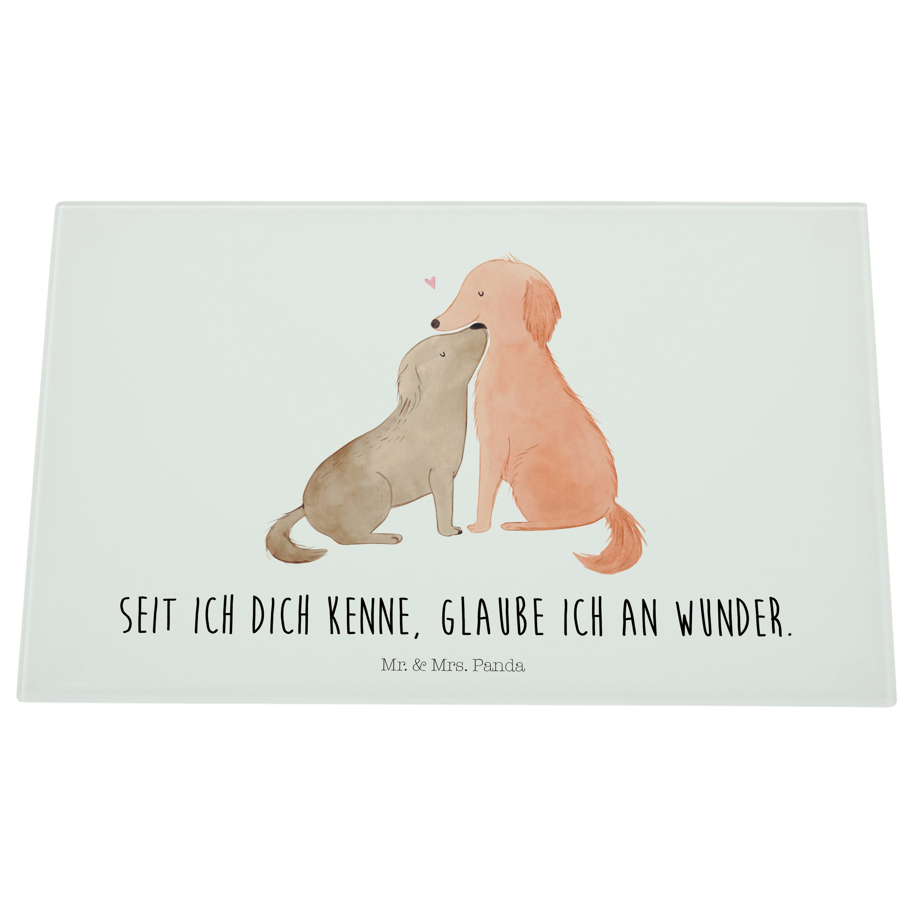 Mr. & Mrs. Panda Servierbrett Liebe Glas, Weiß Hunde Haustier, (1-St) Sprüche, - Premium Hundebe, - Geschenk, Liebespaar