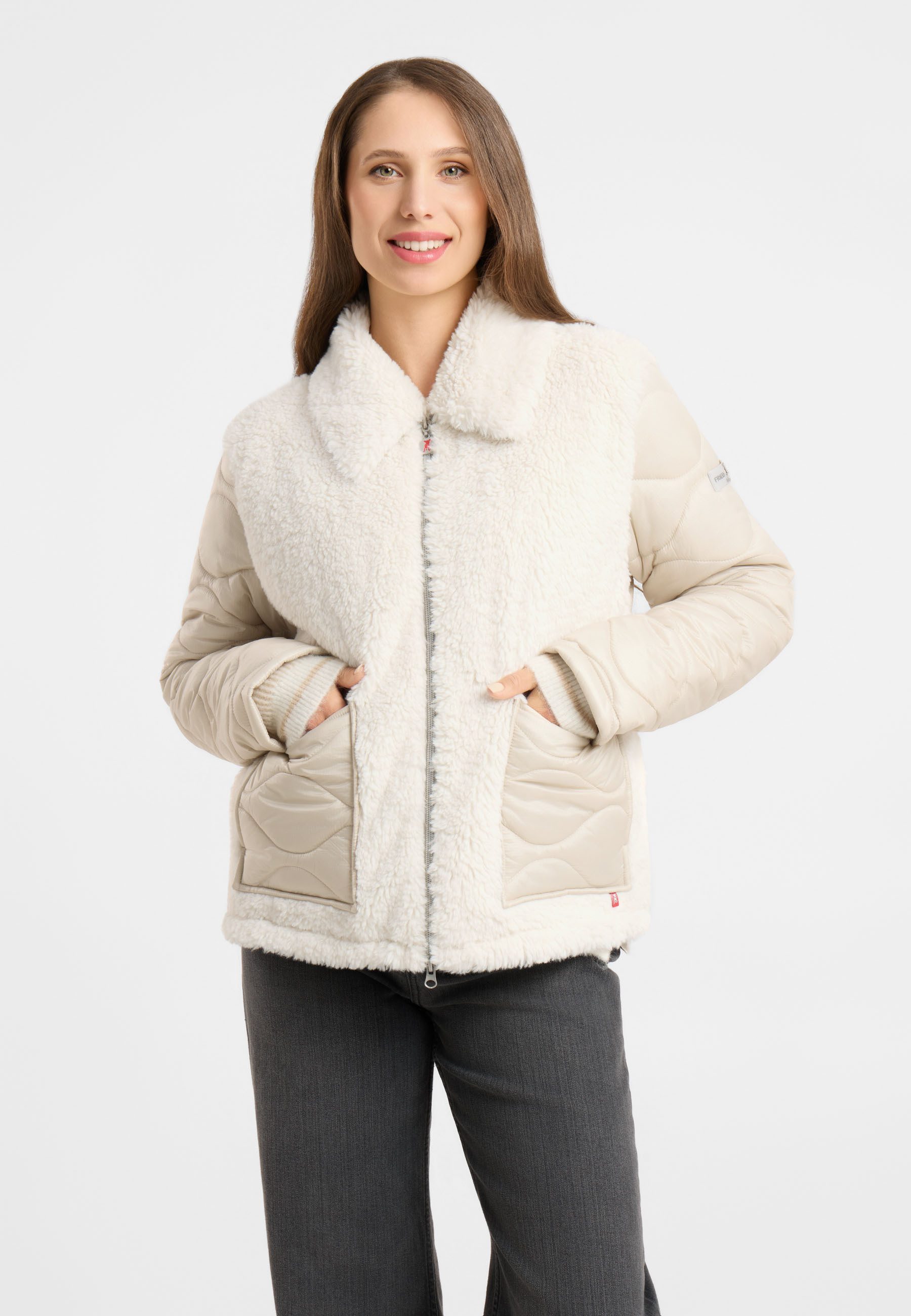 Frieda & Freddies Winterjacke Frieda & Freddies Teddyjacke im Materialmix mit Wellensteppung