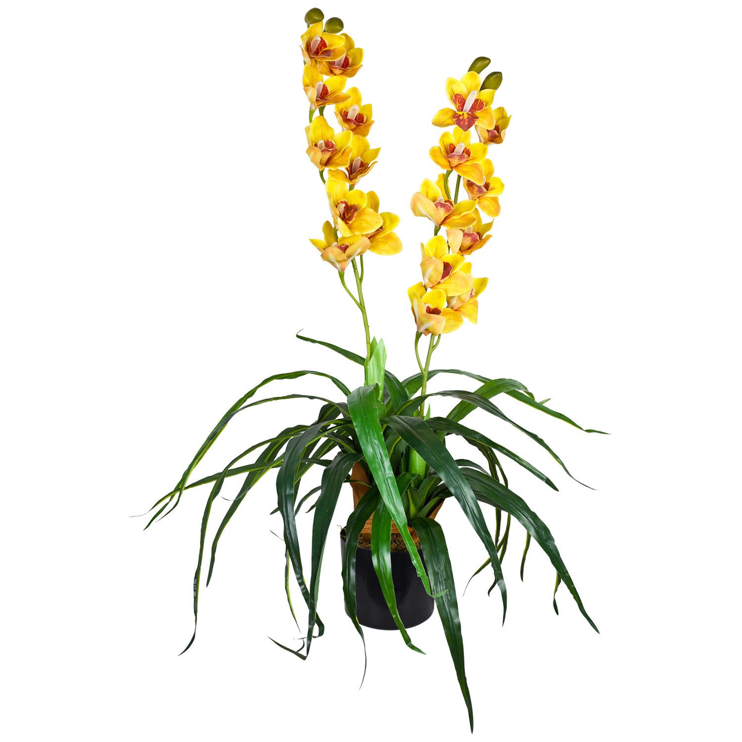 Kunstorchidee Künstliche Orchidee Kunstpflanze Pflanze Kunstblume Gelb Topf 90 cm Orchidee, Decovego, Höhe 90 cm