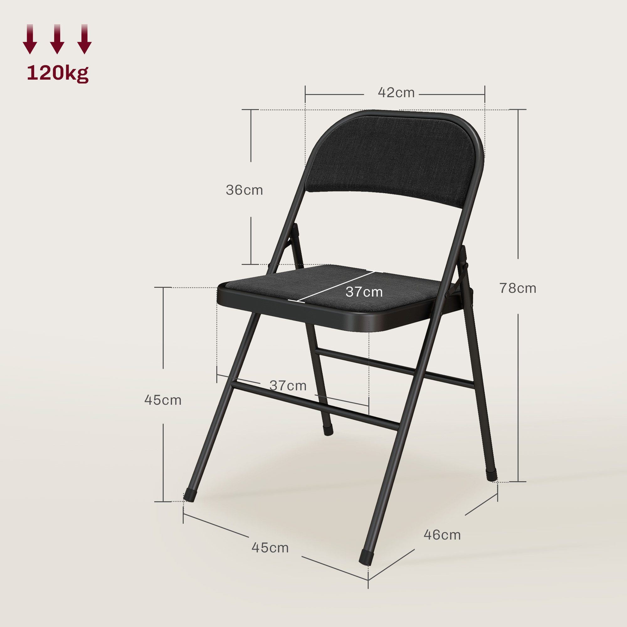 HOMCOM Klappstuhl Campingstuhl gepolstert (Klappbar Bürostuhl, 4 St), für Gäste, Büro, Camping, Schwarz