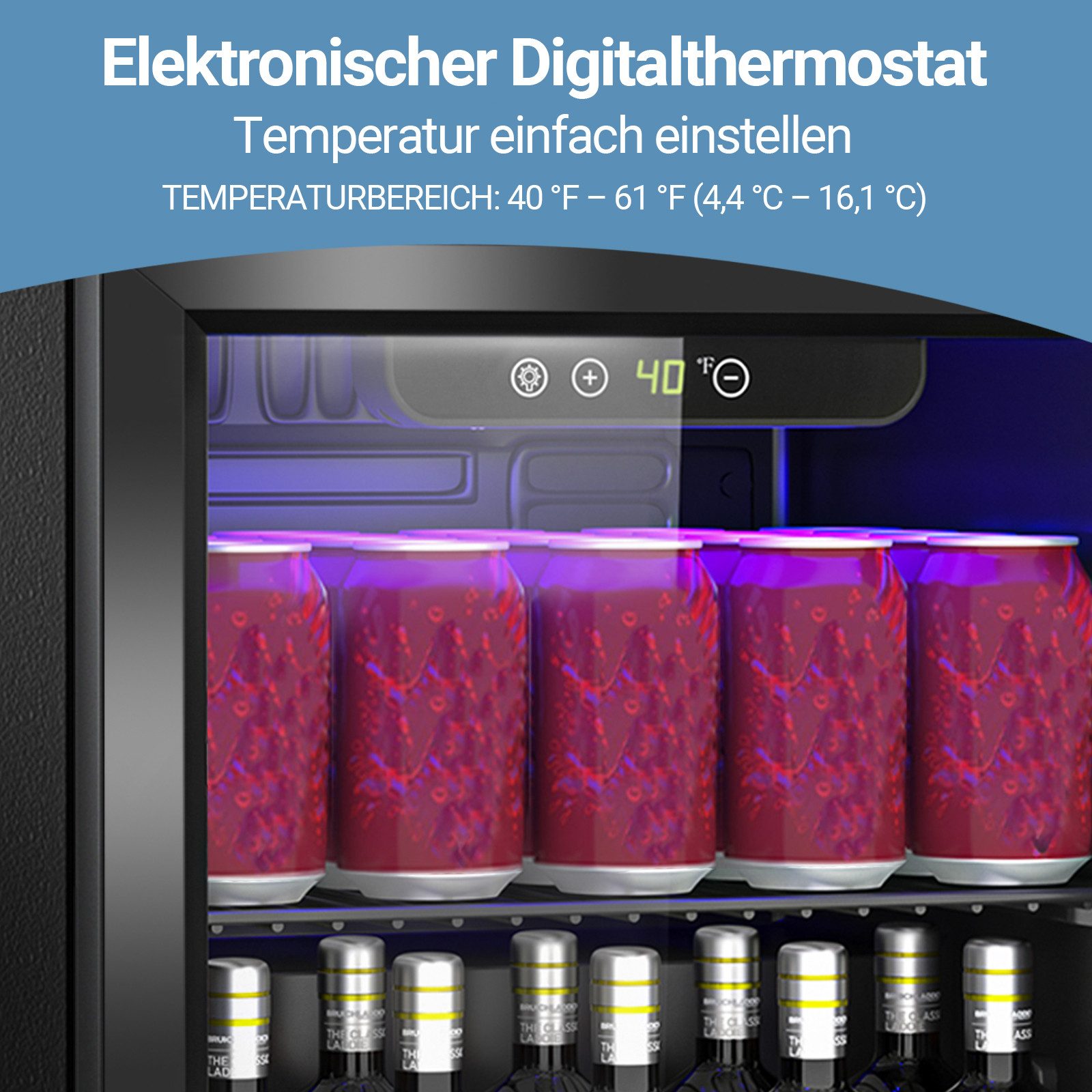 DollarDash Getränkekühlschrank JC-36-F, 45.5 cm hoch, 43 cm breit, 4,4–16,1 °C, mit 1 abnehmbaren Regal und verstellbarer Bodenfreiheit – Bild 5 von 5