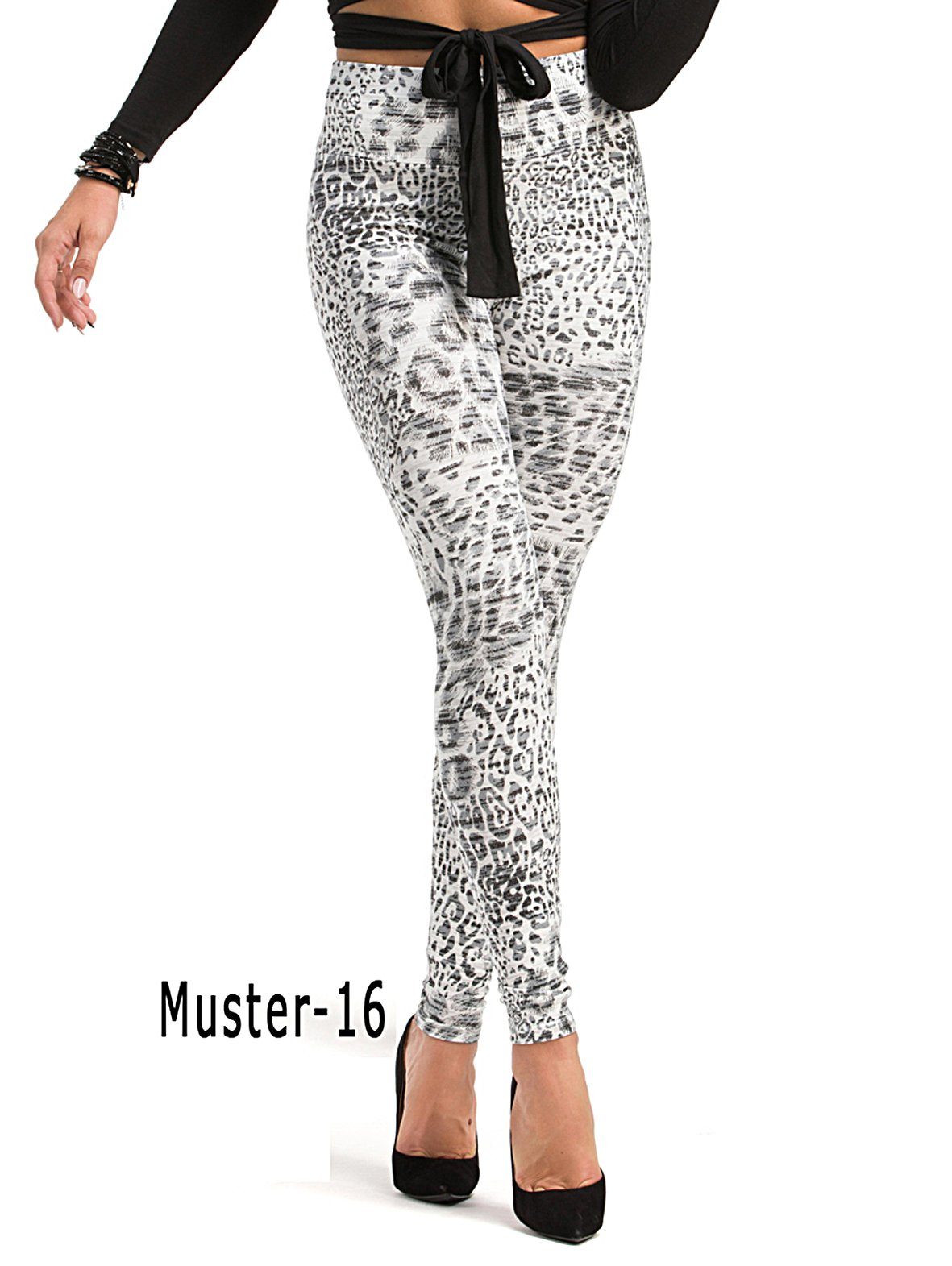 Damen YESET Baumwolle Baumwolle Bund 16-Leopard gekämmte gekämmte Muster hoher Leggings Leggings Hose lang