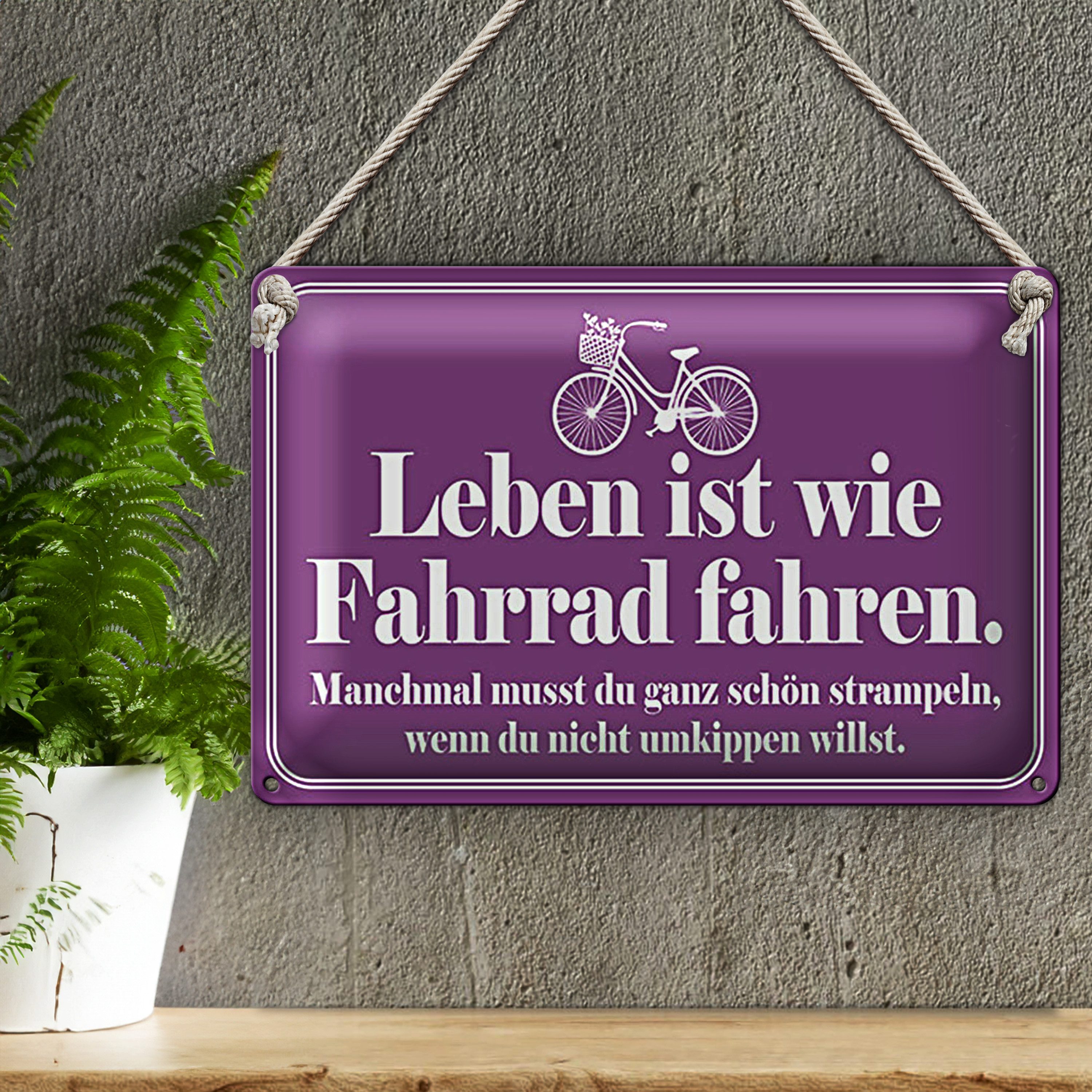 Roomando Metallschild Blechschild Spruch 30x20cm Leben ist wie Fahrrad fahren