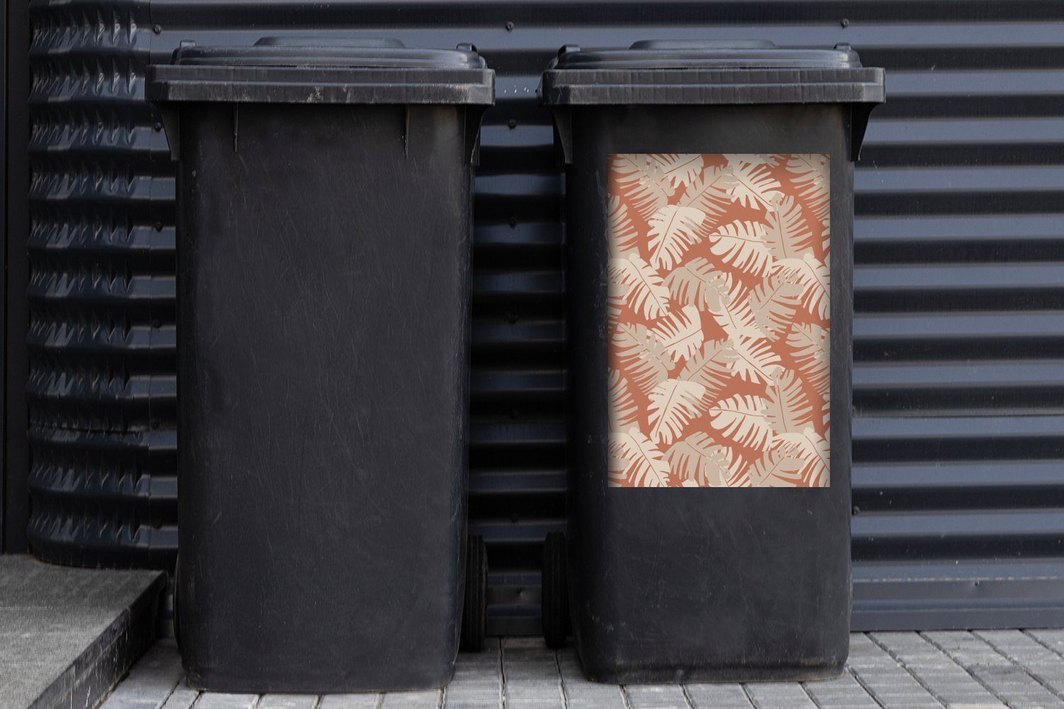 MuchoWow Mülltonne, Container, Abfalbehälter Wandsticker Blätter Braun Mülleimer-aufkleber, Sticker, - (1 Muster St), Sommer - -