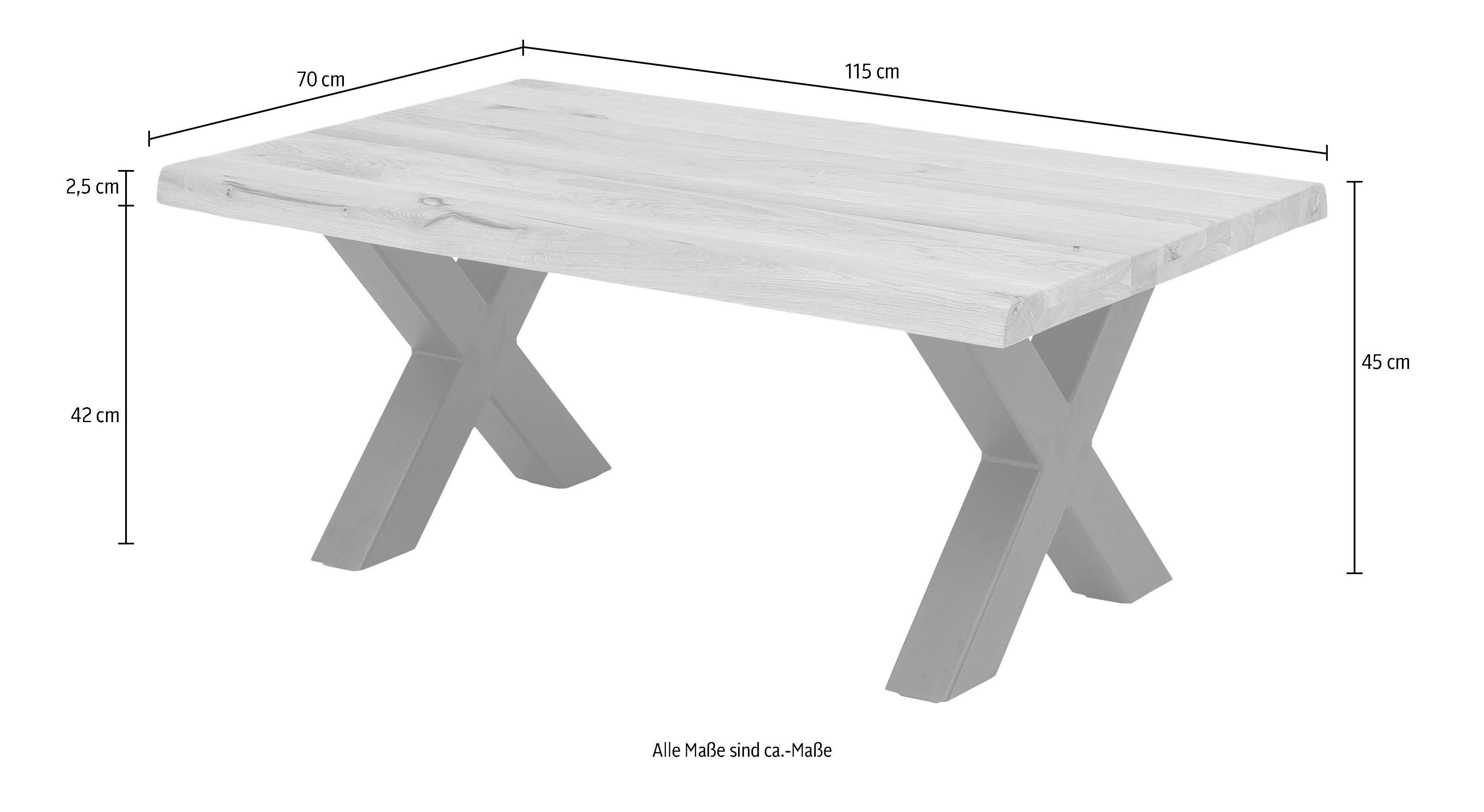 Home affaire Couchtisch Tristan, aus Massivholz Eiche mit Baumkante