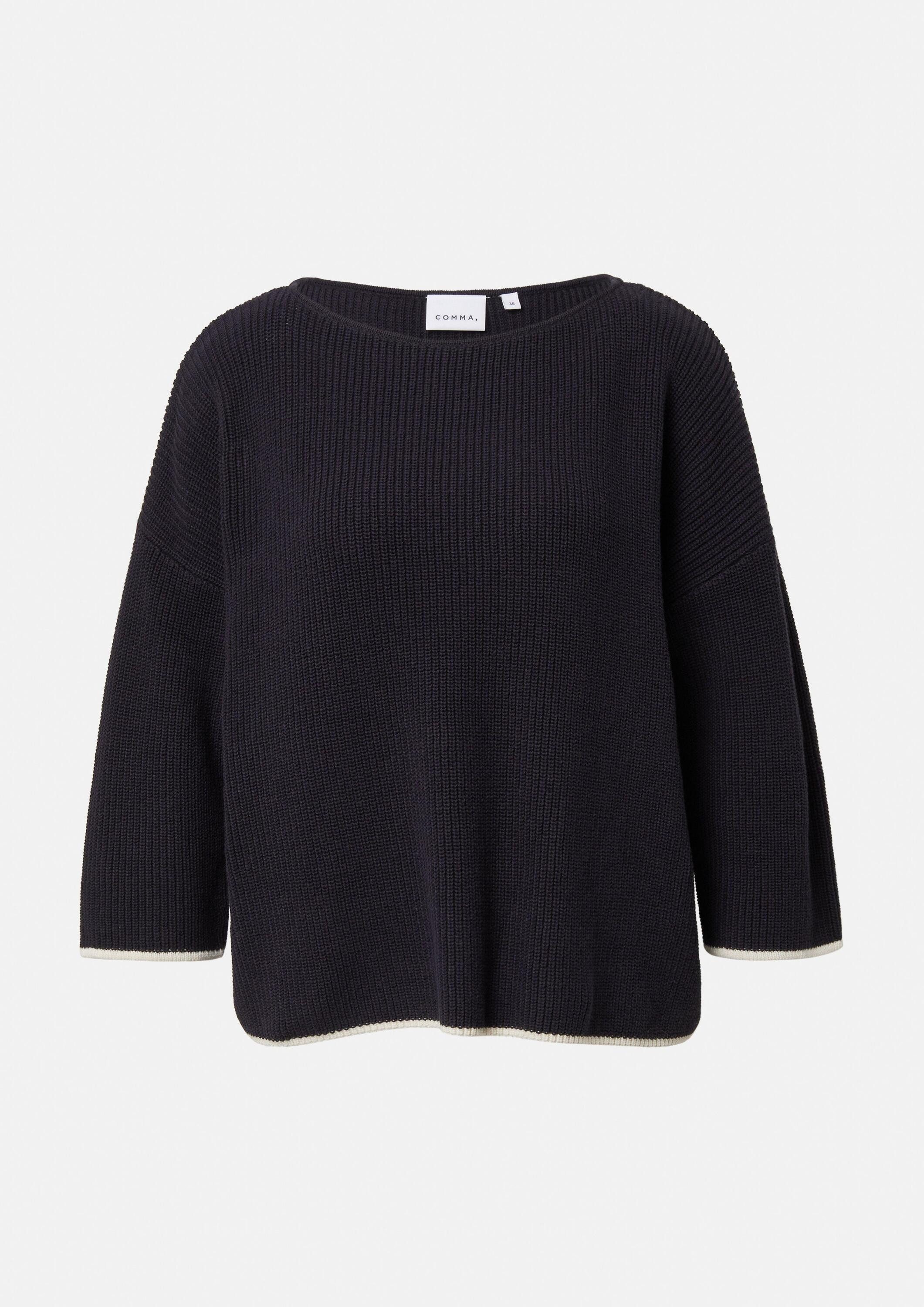 comma 3/4 Arm-Pullover Strickpullover Pullover im Boxy Fit mit Kontrastdetails
