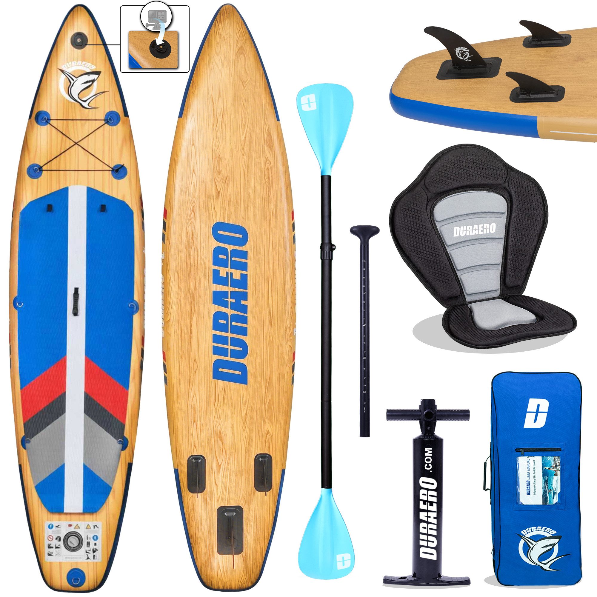 DURAERO Inflatable SUP-Board Stand up Paddle Board SUP, 330x76x15cm, Tragkraft bis 150Kg,Holzoptik