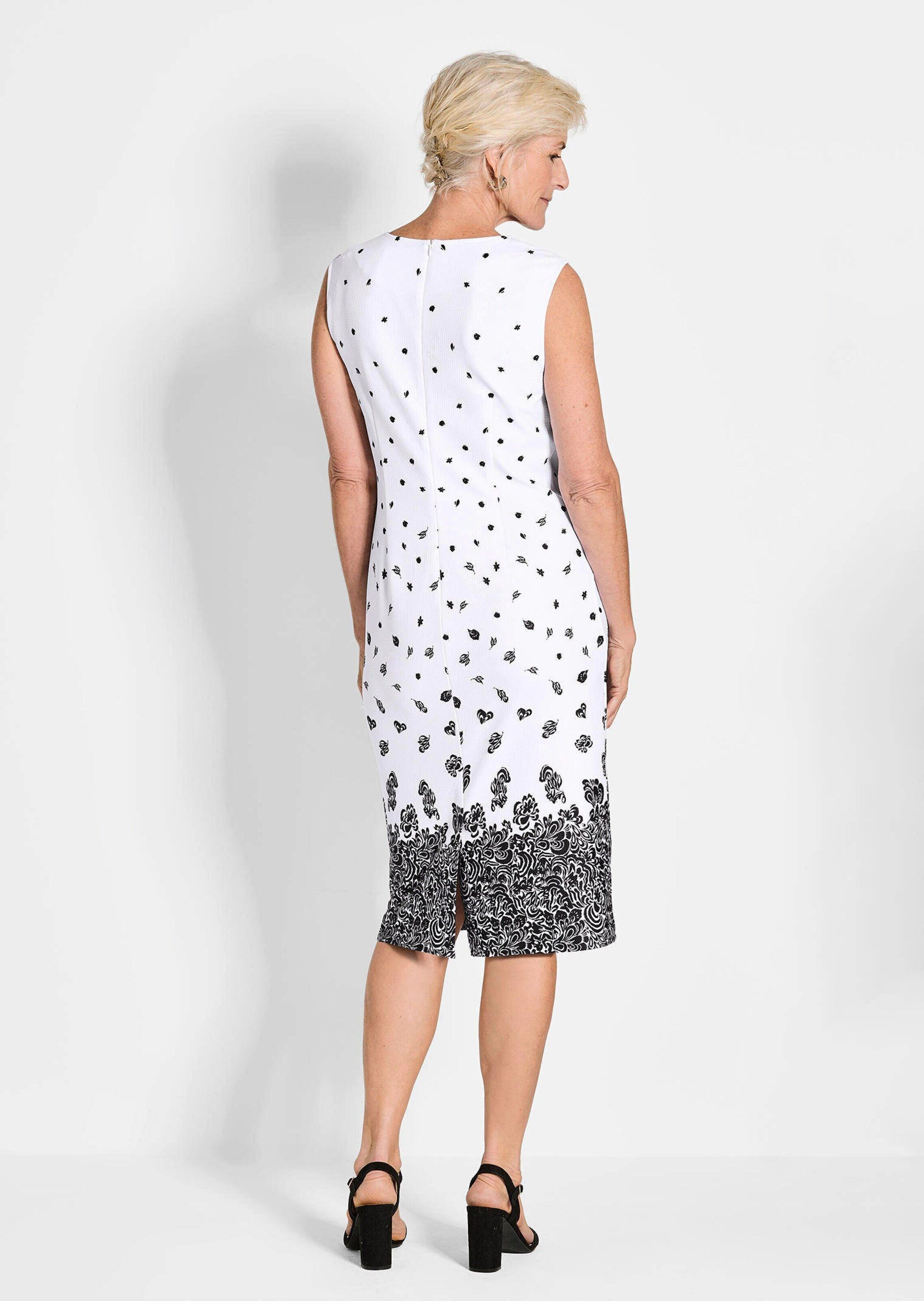 GOLDNER Abendkleid Etuikleid mit Blumenprint, Jerseyqualität Midi-Kleid mit Gehschlitz, Rundhalsausschnitt