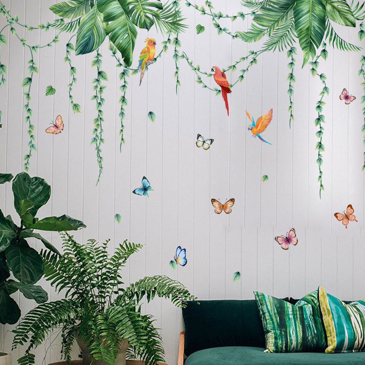 Coonoor Fensterdekoration Blumen Schmetterlinge Pflanzen Wandaufkleber Wandsticker Wanddeko, für Schlafzimmer Wohnzimmer Flur Sofa Hintergrund
