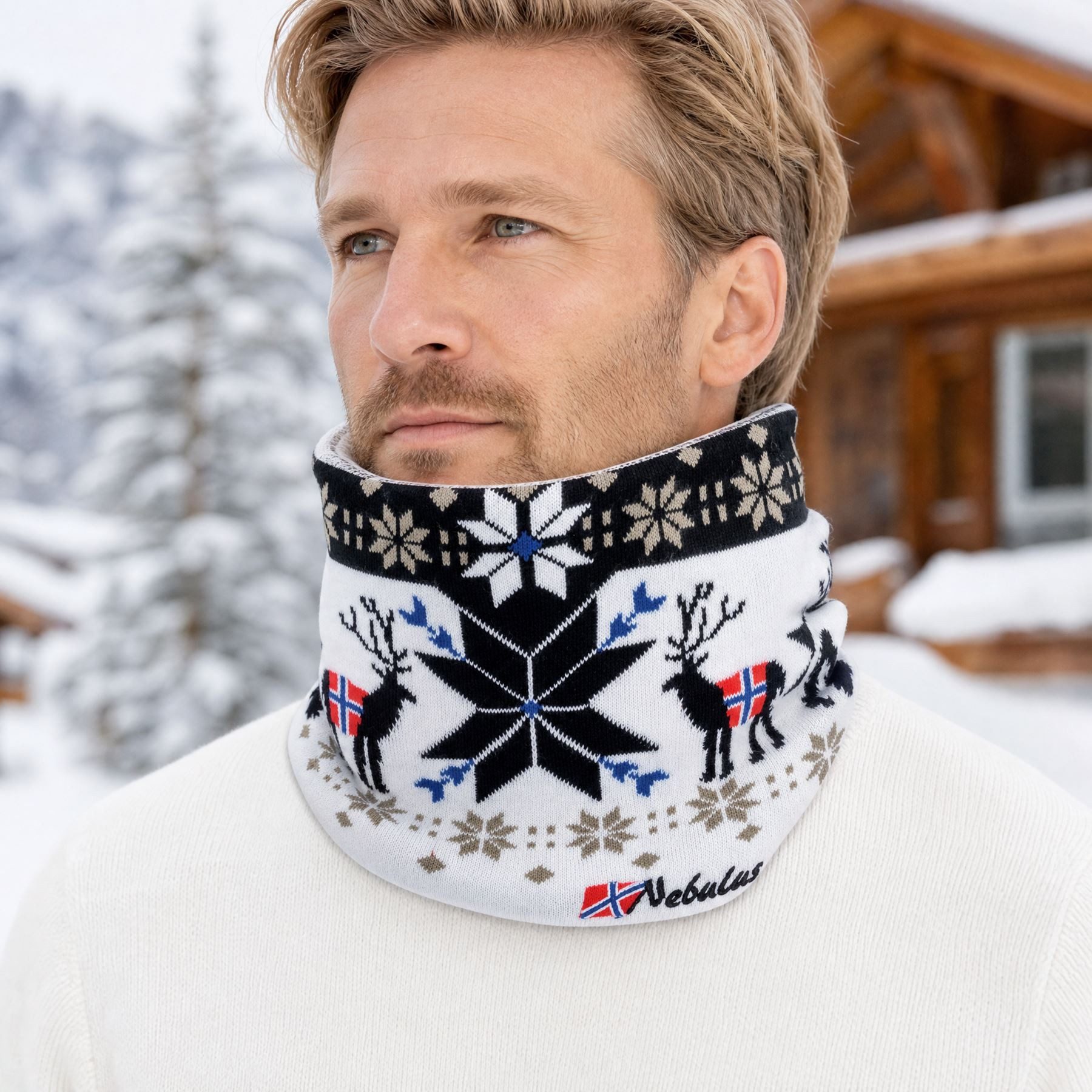 Nebulus Mütze & Schal TUBE, P6140 - Unisex, weiß-schwarz, onesize