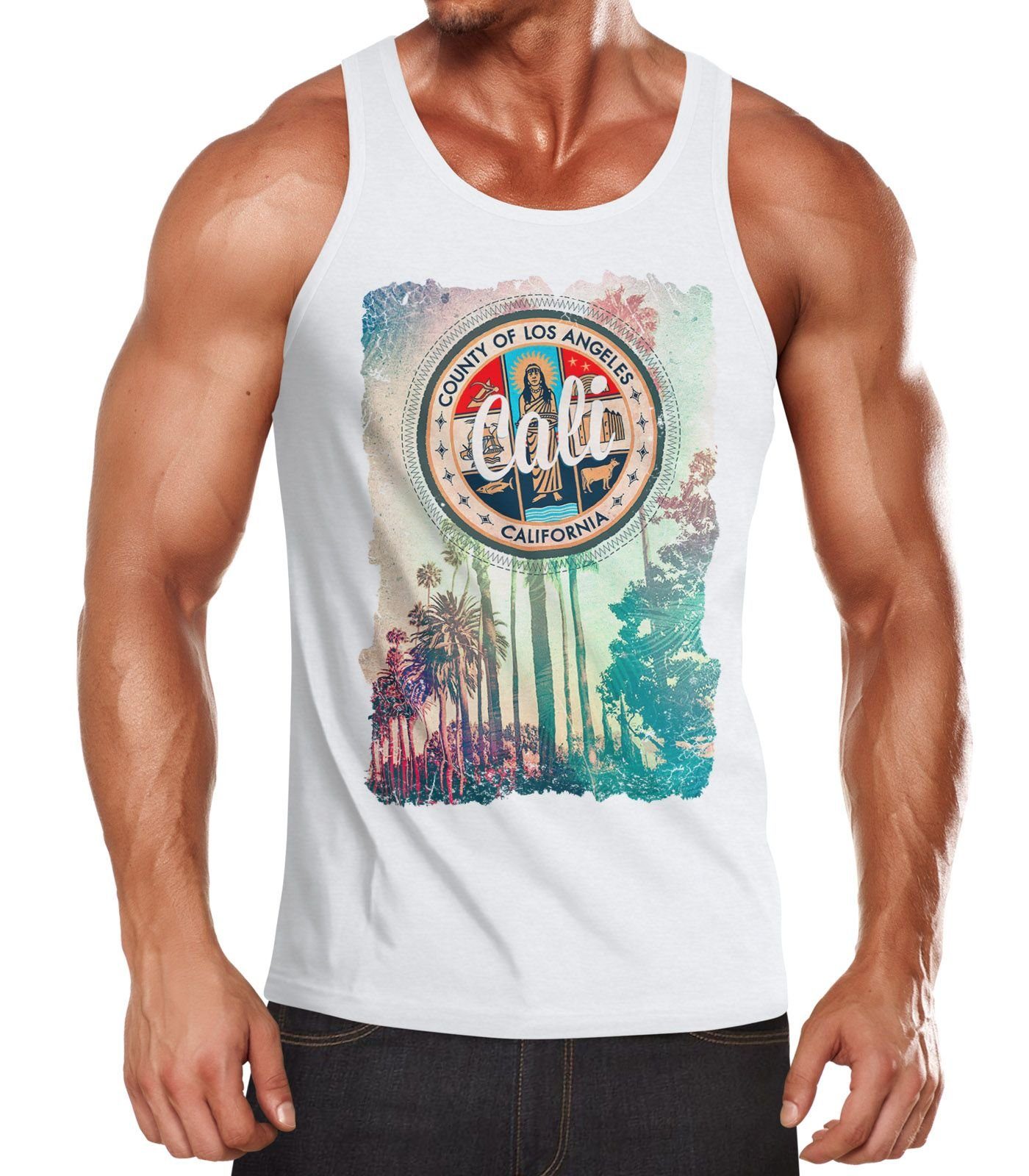 Neverless Tanktop Herren Tank Top California Beach Sunset Palmen Los Angeles Retro mit Print