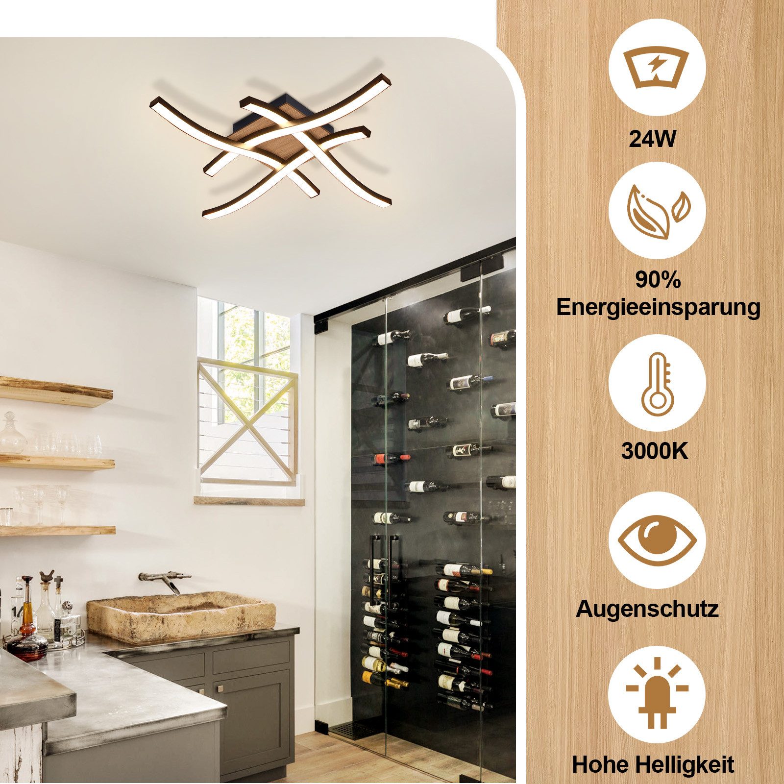 ZMH LED Deckenleuchte Wohnzimmer Schwarz Modern günstig online kaufen