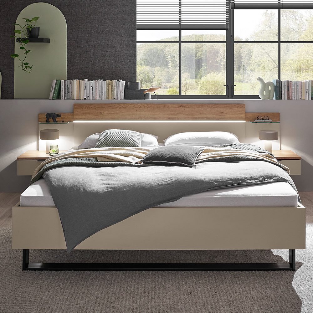 Lomadox Bettgestell DAUSA-77, 180x200cm, Kopfteil, 2 Nachtkommoden, LED