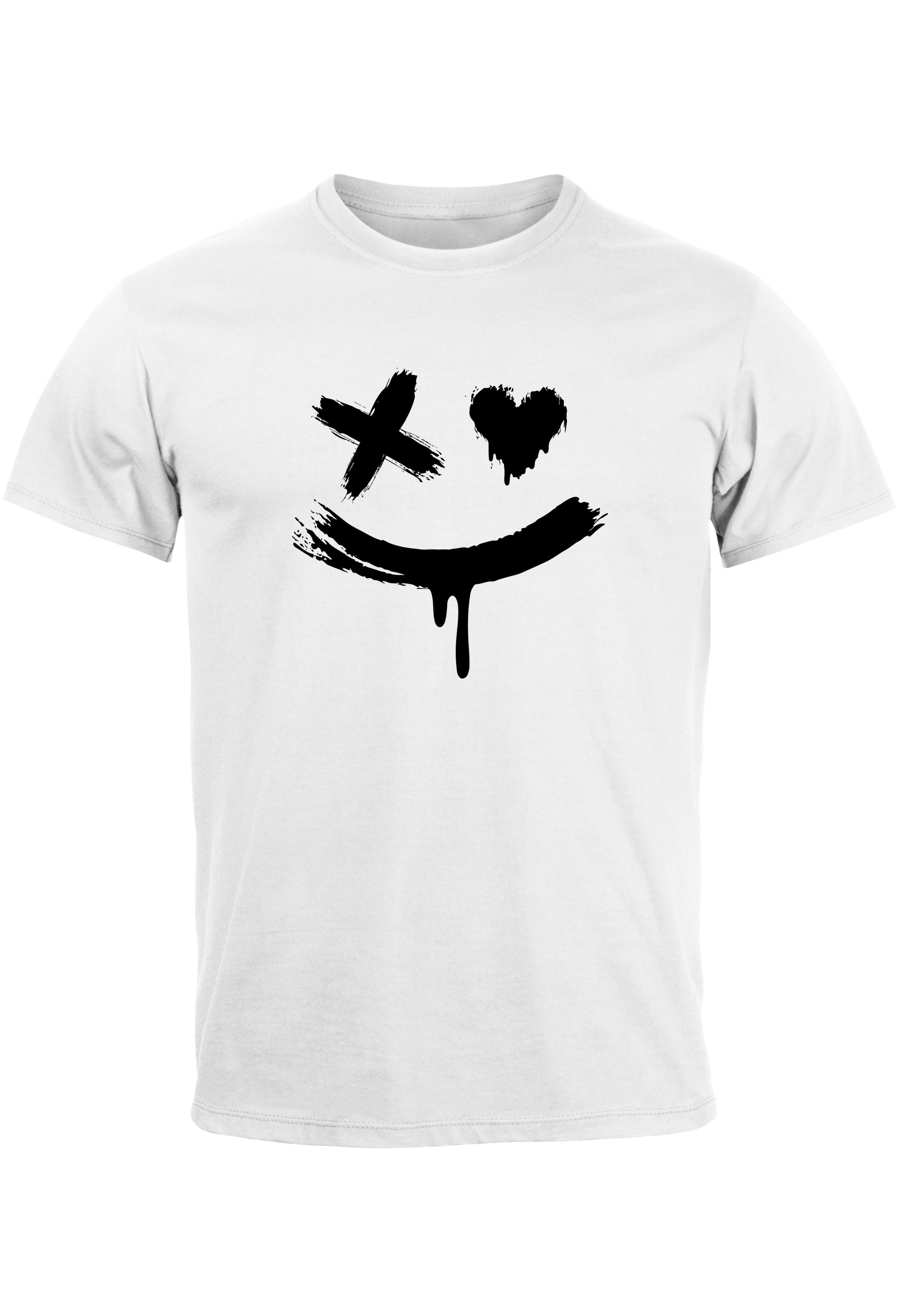 Neverless Print-Shirt Herren T-Shirt mit Print Aufdruck Smile Techwear Fashion Streetstyle T mit Print weiß