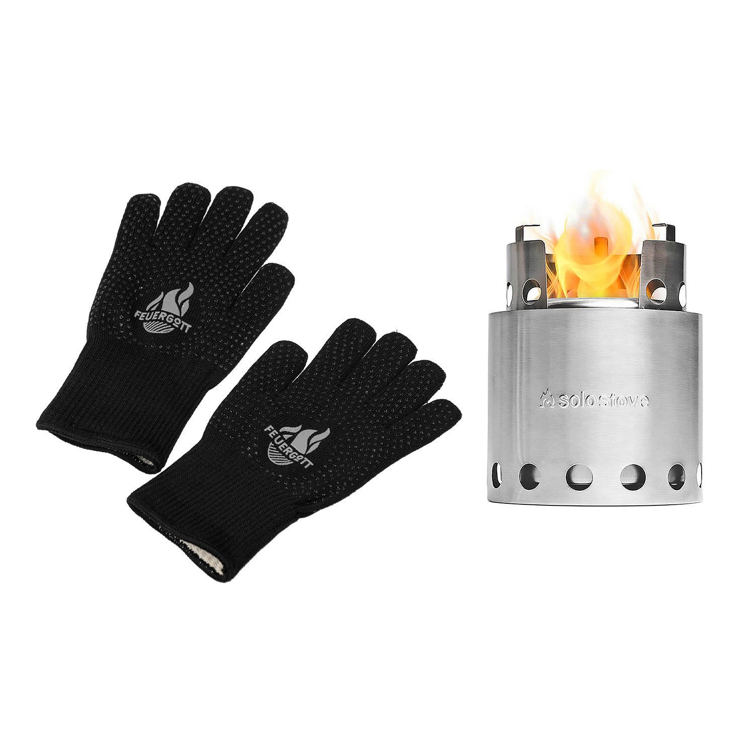 Feuergott Holzkohlegrill FEUERGOTT Grillhandschuhe & Solo Stove Lite Campingkocher