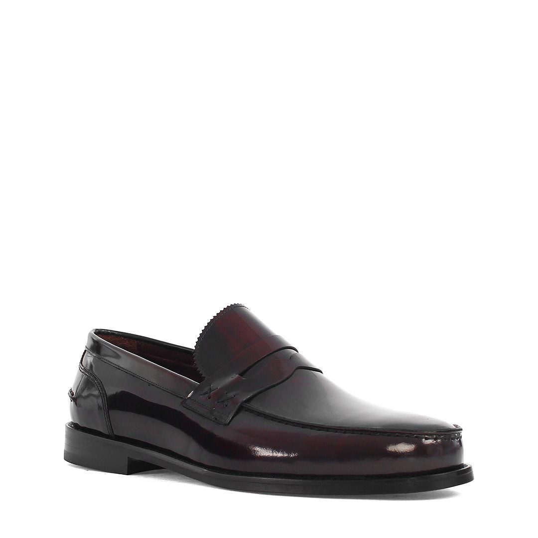 Celal Gültekin Business Penny Loafer Blockabsatz Hochglanz Herren Loafer Echtleder Hochglanz, Penny-Steg, Mokassin-Naht, Bordeaux, 43