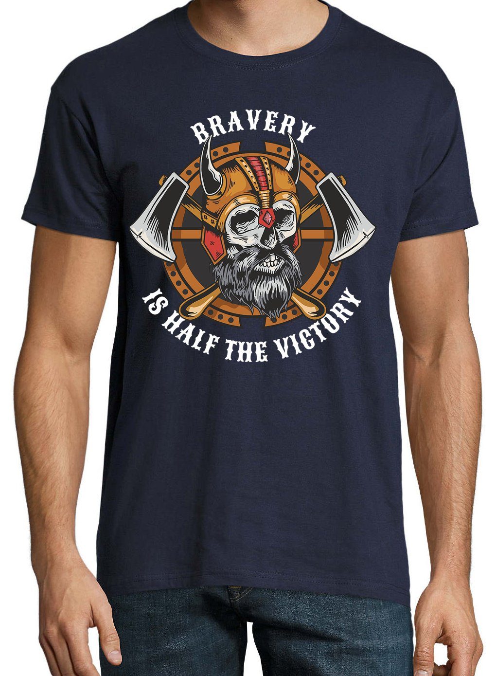 mit Youth Is T-Shirt Of Shirt Herren Designz "Bravery Victory" Navyblau The Half trendigem Frontprint