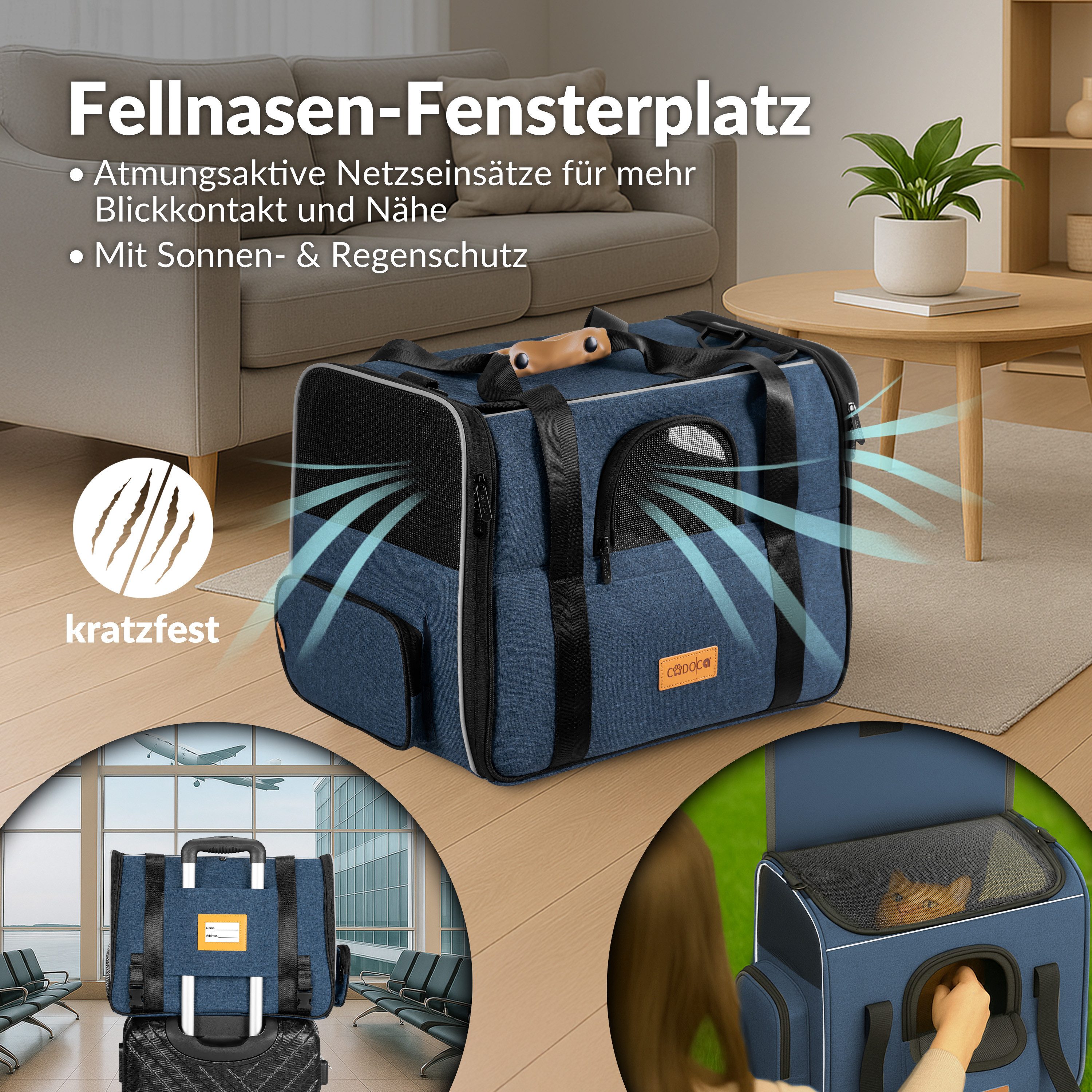 Cadoca Tiertransportbox, Tiertransporttasche faltbar Box Transporttasche Hund Katze blau