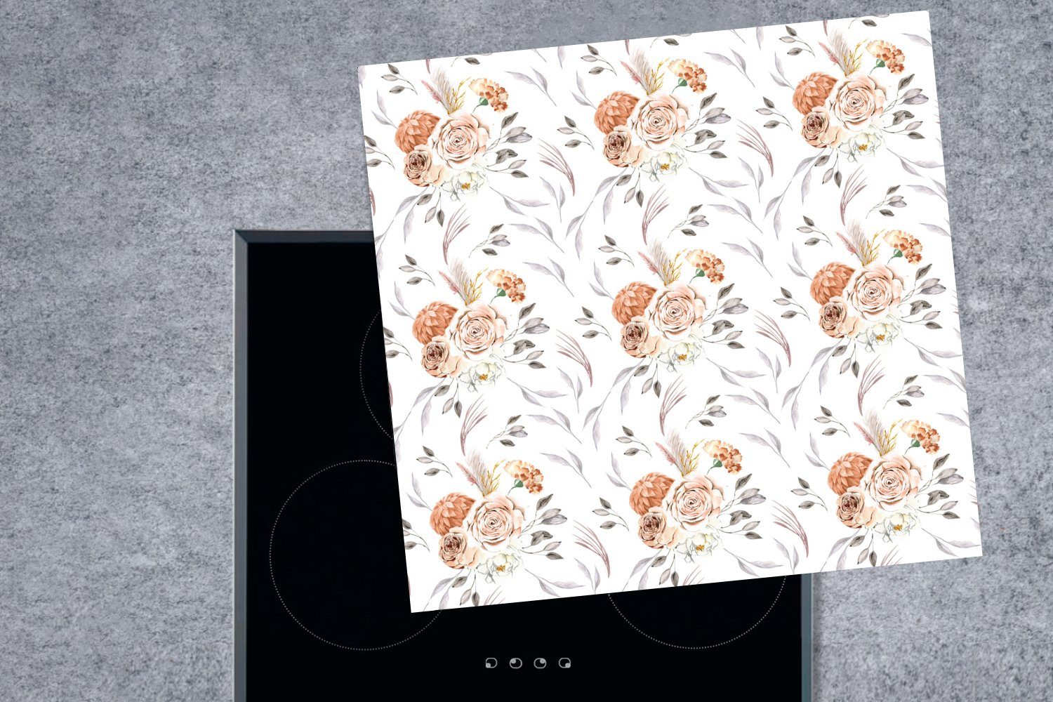 tlg), Arbeitsplatte für Blumen Weiß, Bohème 78x78 cm, - Herdblende-/Abdeckplatte Ceranfeldabdeckung, - küche Vinyl, (1 MuchoWow