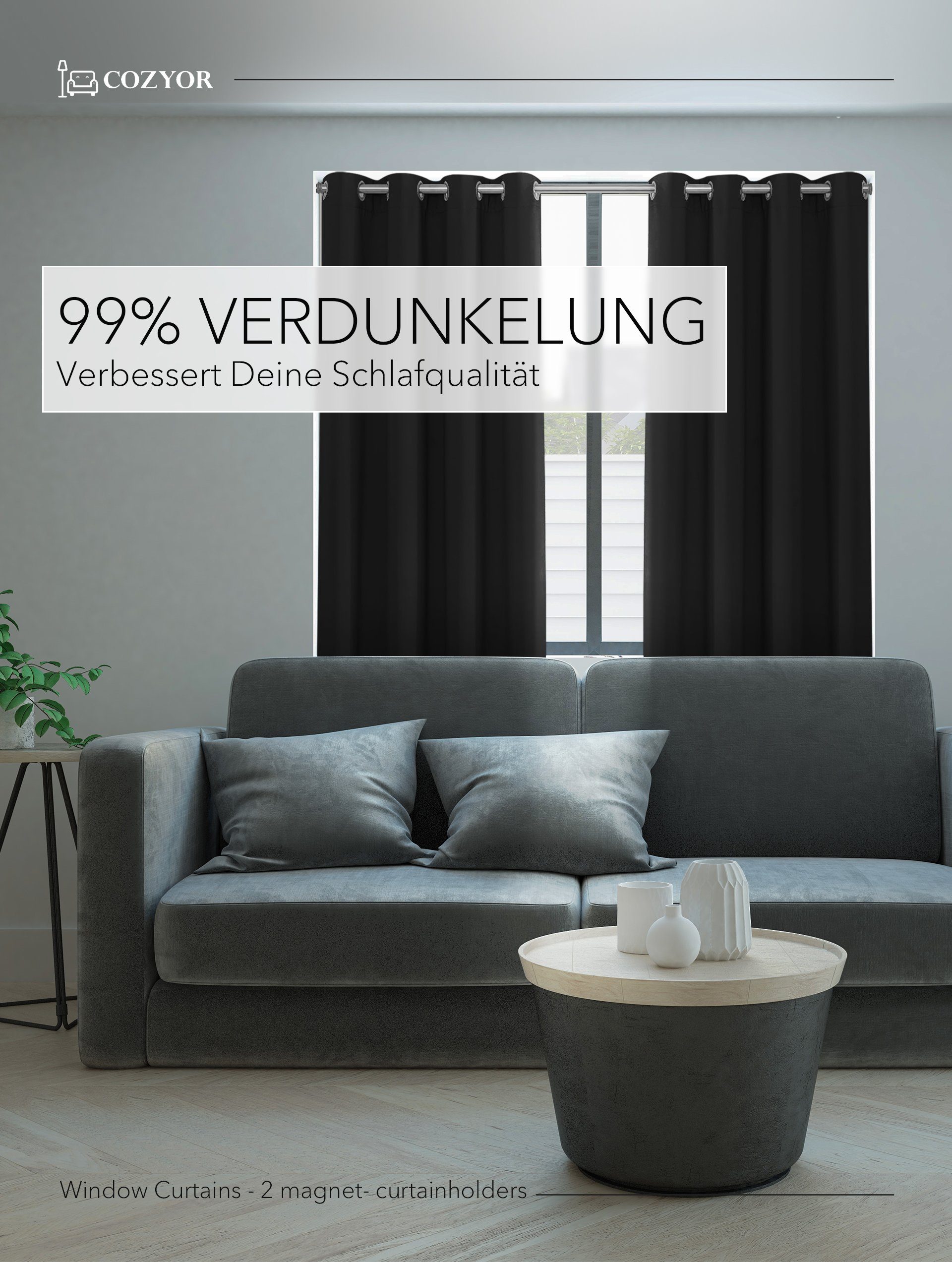 Cozyor Verdunkelungsvorhang 2er-Set inkl. 2 Magnethalter, günstig online kaufen