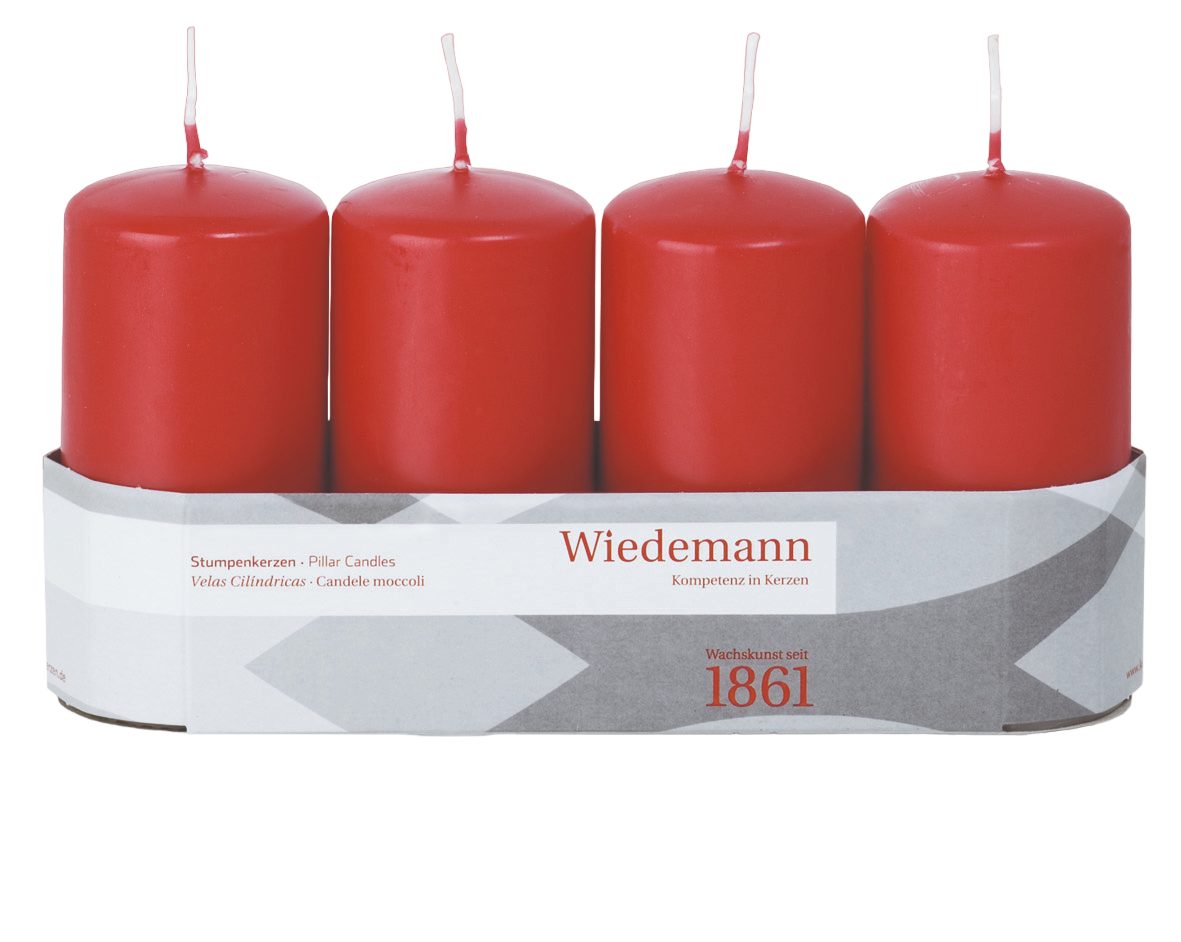 Wiedemann Kerzen Stumpenkerze Getauchte Flachkopf-, Stumpkerzen 100x50 mm (4er Pack), für Adventskränze