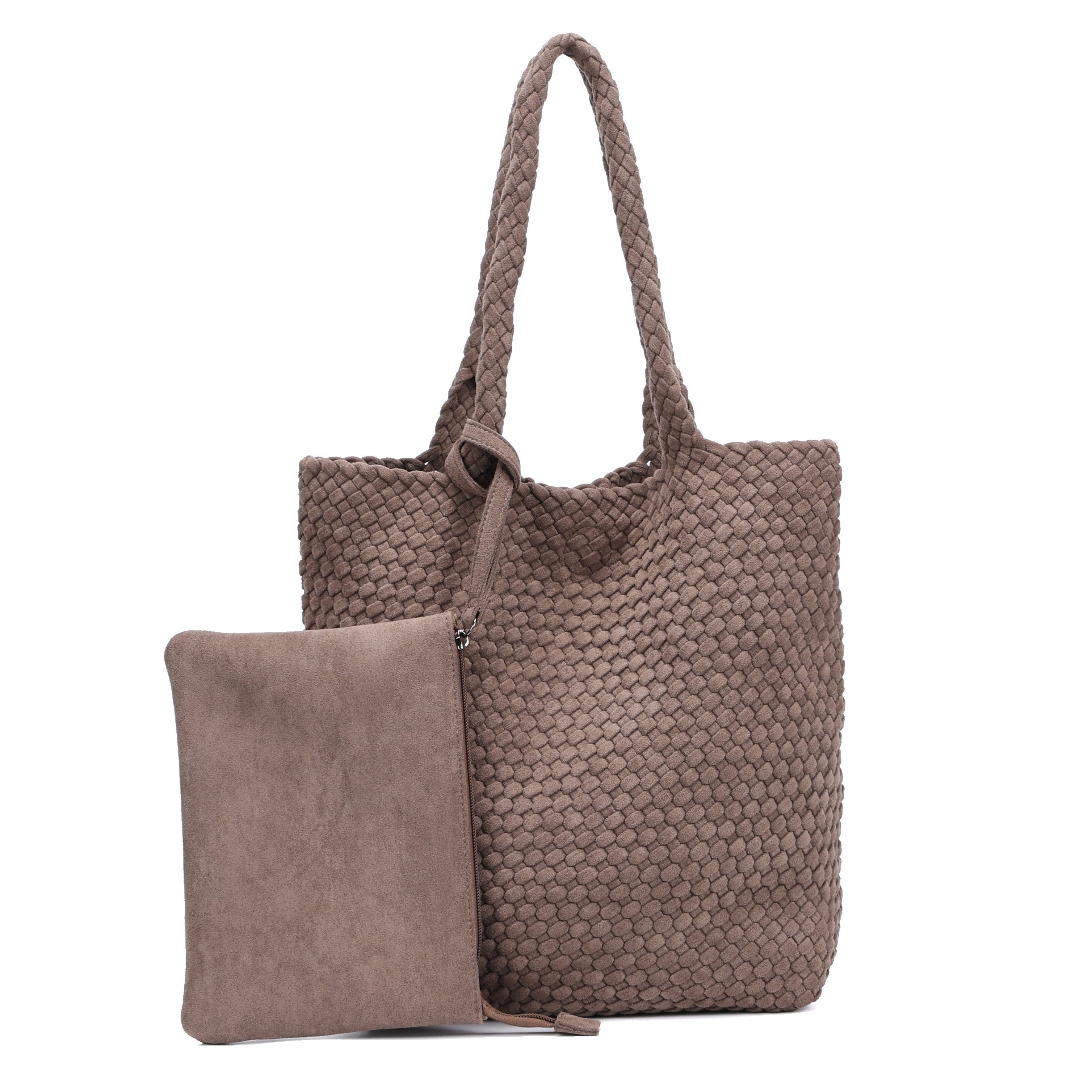MIRROSI Shopper Damen Schultertasche Handgeflochten Wildleder-Optik (Schultertasche mit kleiner Zusatztasche, ca.36x14x31 cm), große Hobo Bag mit Innentasche