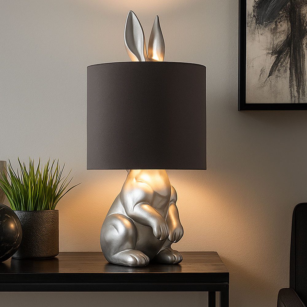 GLOBO LIGHTING LED Nachttischlampe, Leuchtmittel inklusive, Warmweiß, Tischleuchte Nachttischlampe Kaninchen Silber LED