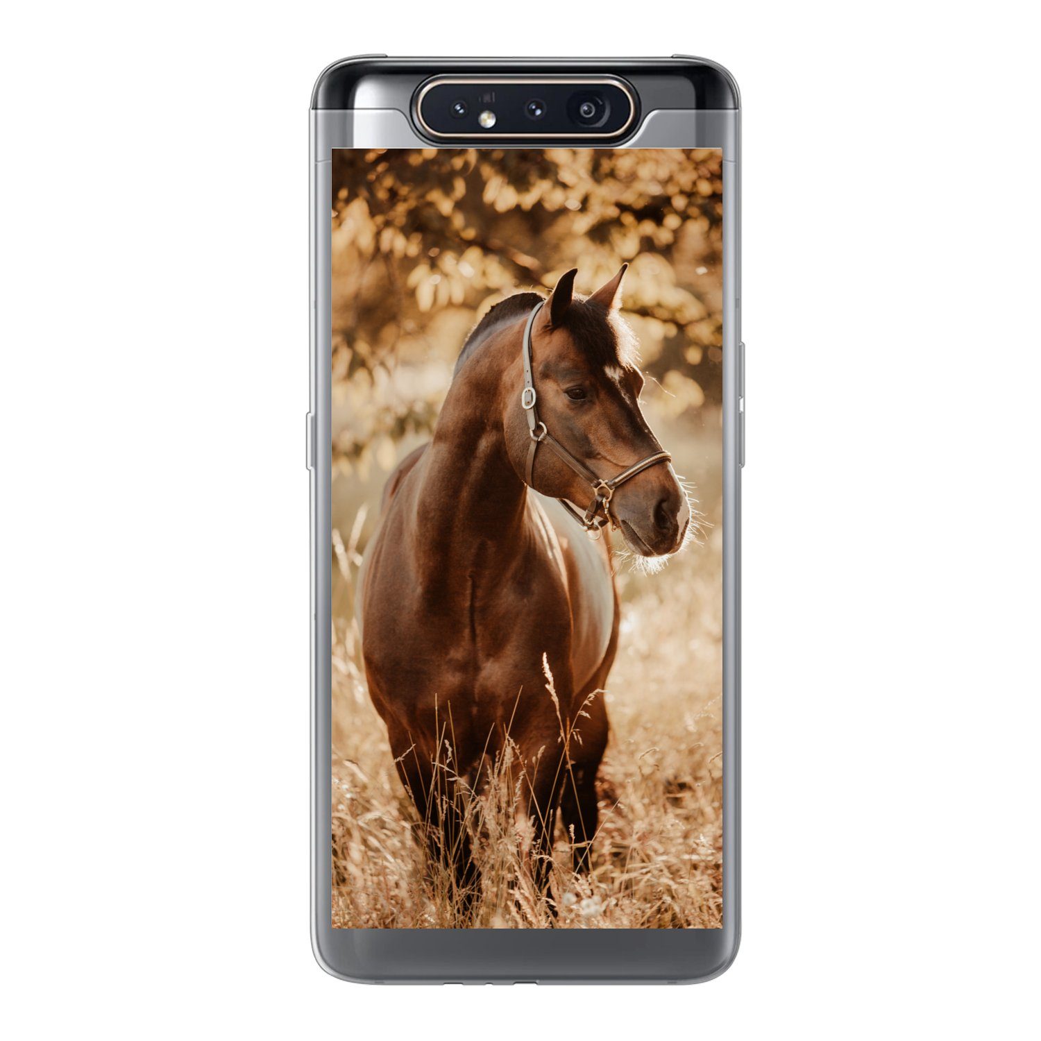 MuchoWow Handyhülle für Samsung Galaxy A80 Pferd - Sonne - Porträt - Natur - Braun, Phone Case, Silikon, Schutzhülle Dünn