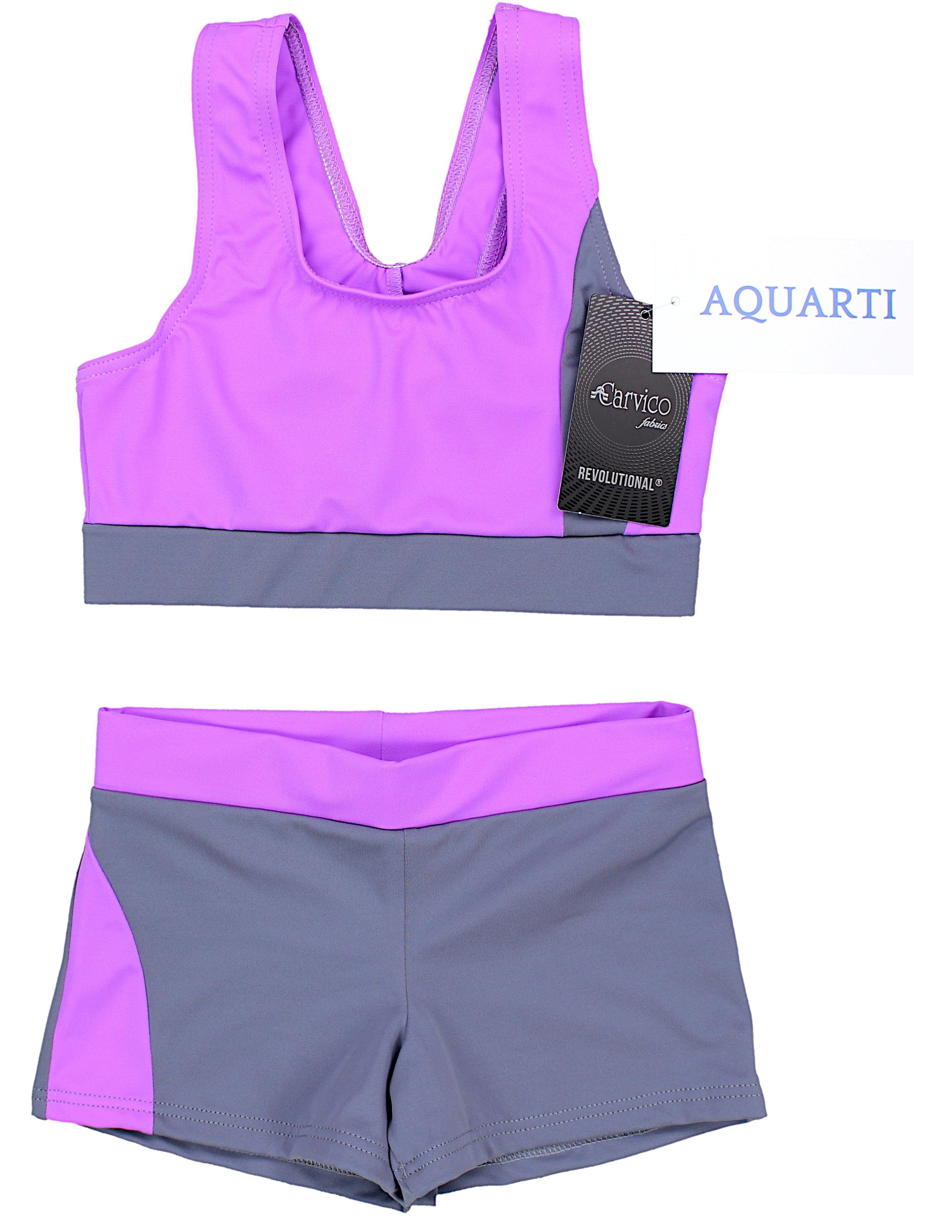 Racerback Mädchen Aquarti Grau & Aquarti Sport Bustier / Schwimmanzug Bikini - Lila Badehose