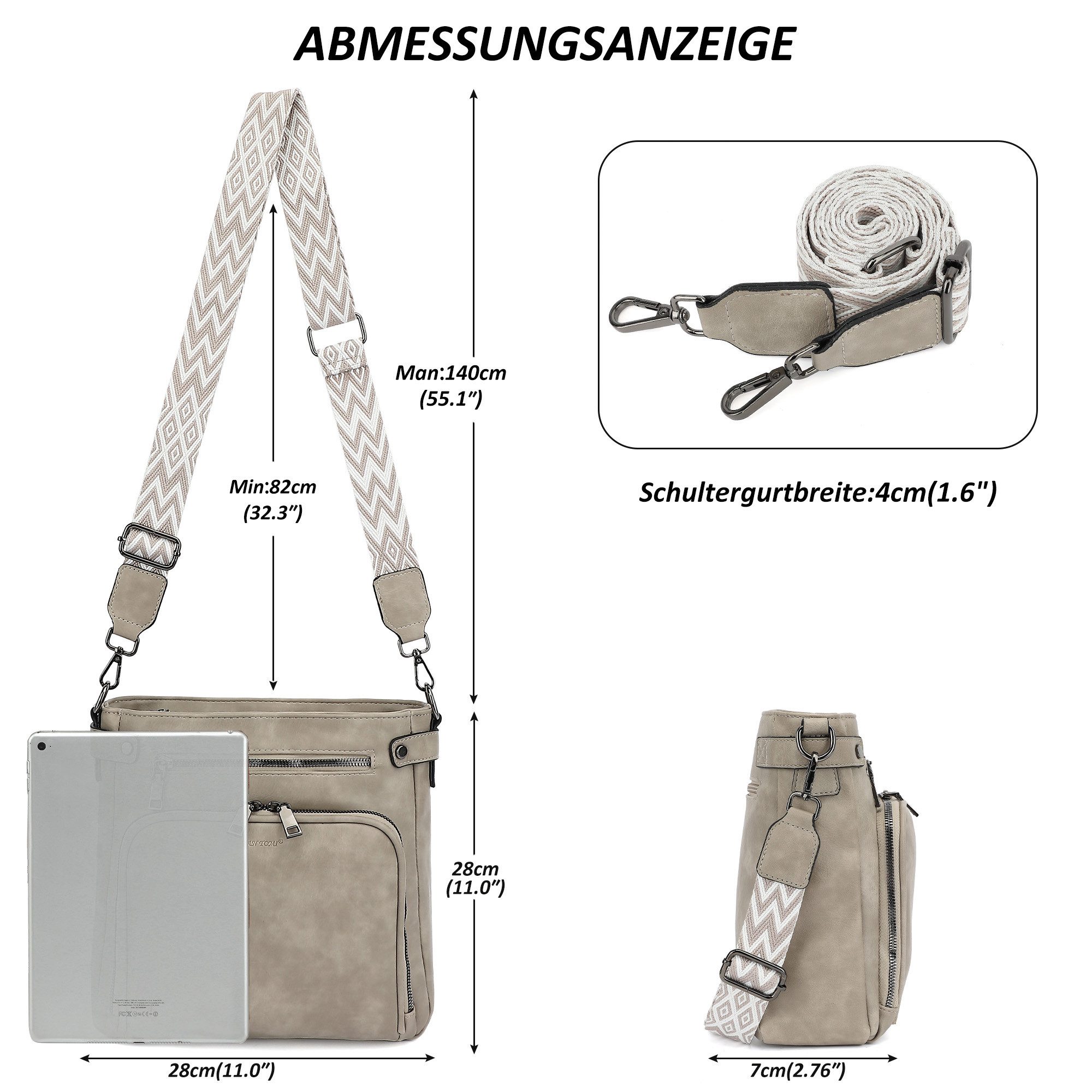 TAN.TOMI Schultertasche Handtasche damen mittelgroß Umhängetaschen crossbody bag, Retro leder PU damentaschen mit breitem gurt handtaschen