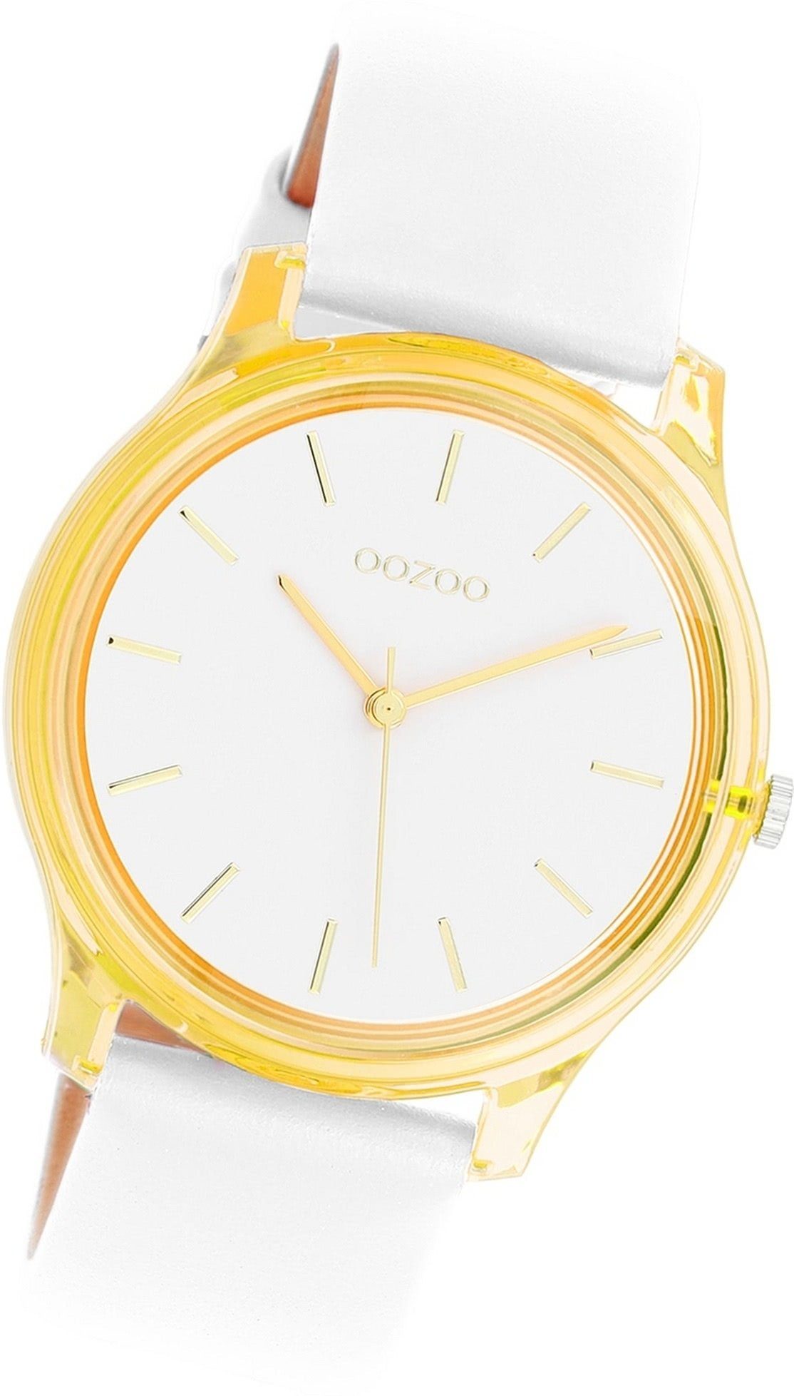 OOZOO Quarzuhr Oozoo Gehäuse, Timepieces, mittel 36mm) Lederarmband (ca. weiß, Damenuhr rundes Armbanduhr Damen
