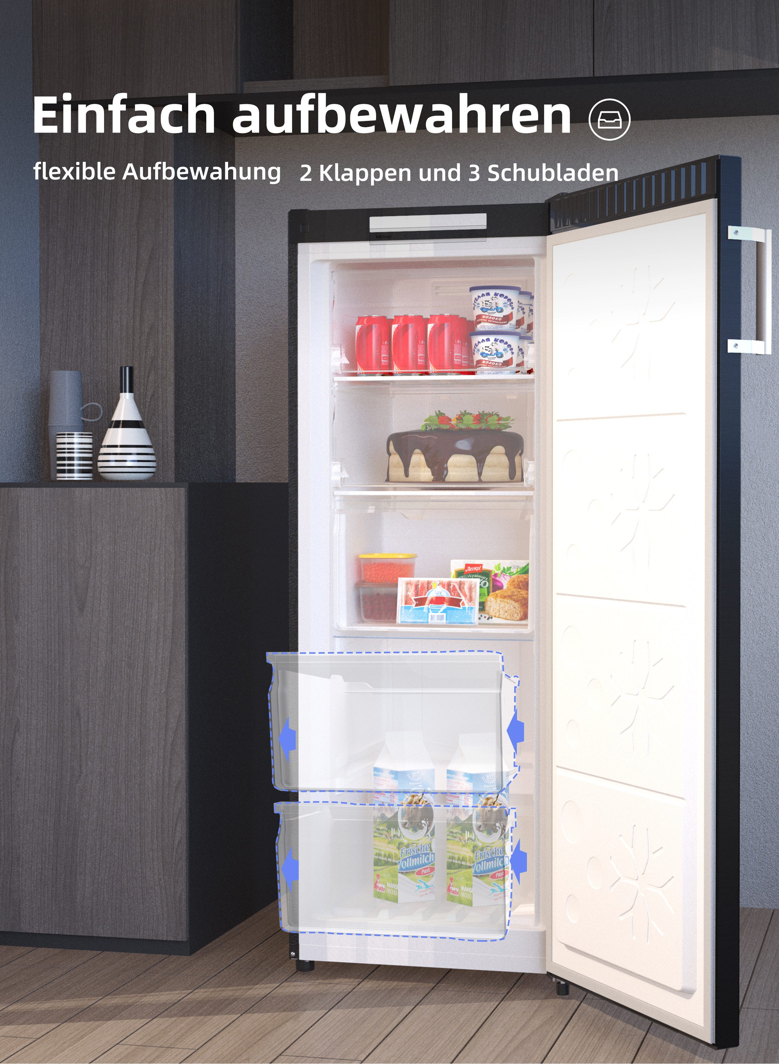 CHiQ Gefrierschrank Kompakt Gefrierschrank FSD166NE4E, 144.3 cm hoch, 54 cm breit, No frost,12 Jahre Garantie auf den Kompressor – Bild 4 von 5
