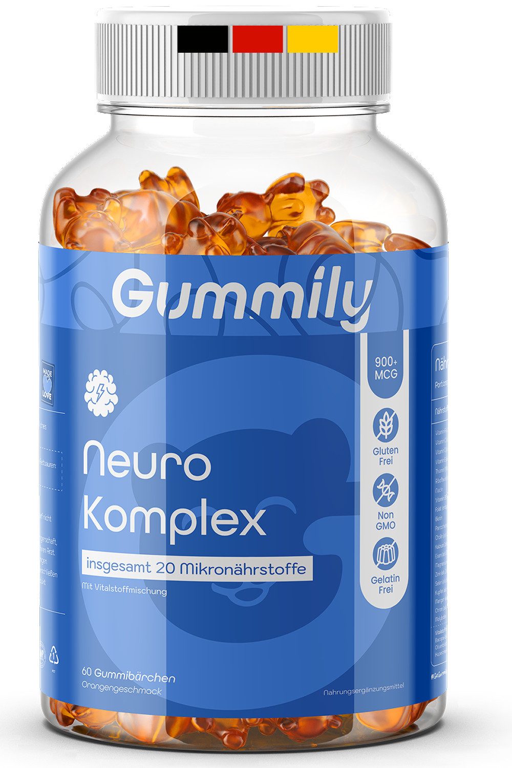 Gummily® Neuro Komplex Gummibärchen mit Cholin - Magnesium - Folat - Eisen Gummibärchen, 180 g